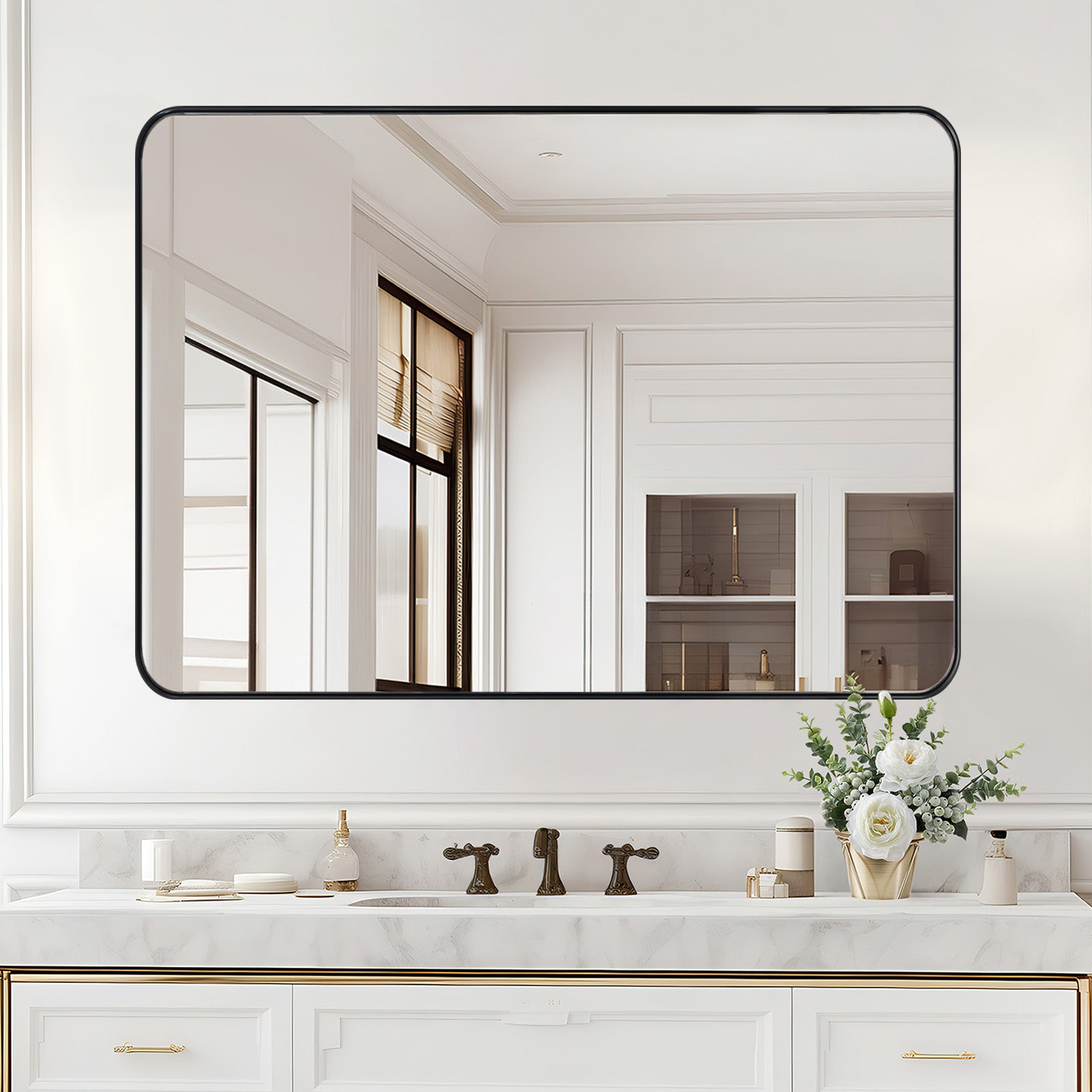 Modern Round Rectangle Mirrors for Bathroom Living Room | Aluminum Frame