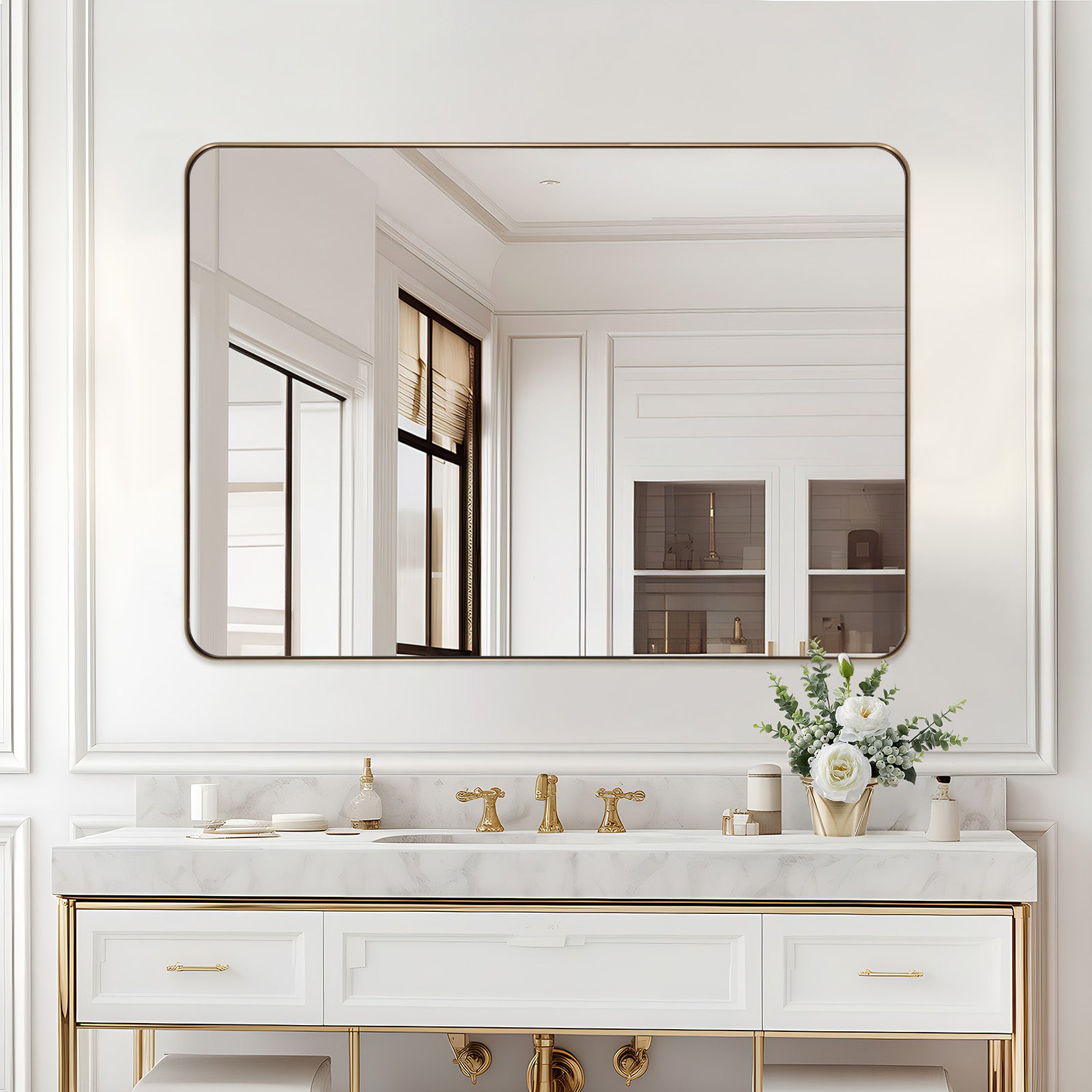 Modern Rounded Rectangular Bathroom Wall Mirrors with Aluminum Frame