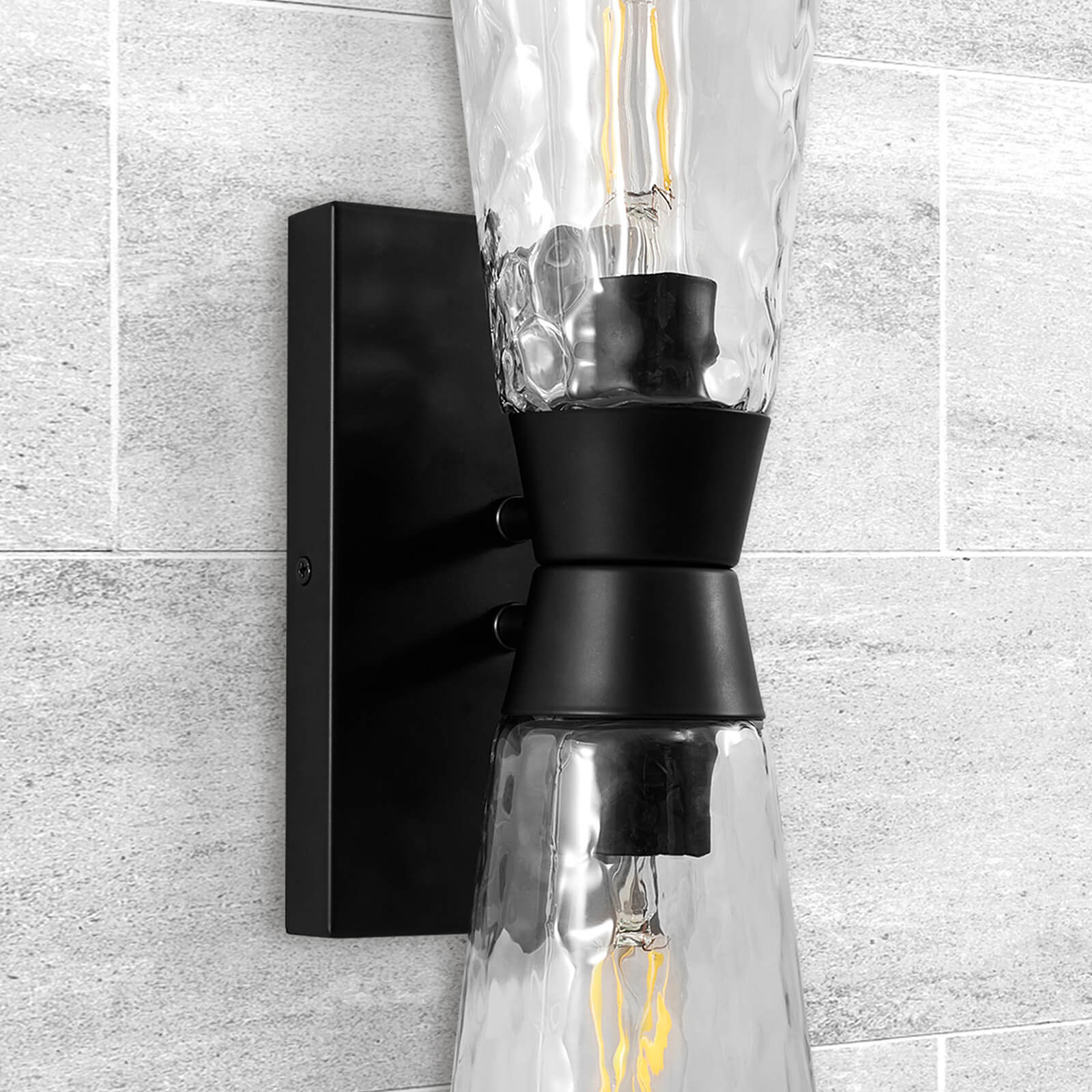 Artistic Double Sconce Flared Hammer Glass Shade Bathroom Light Fixtures