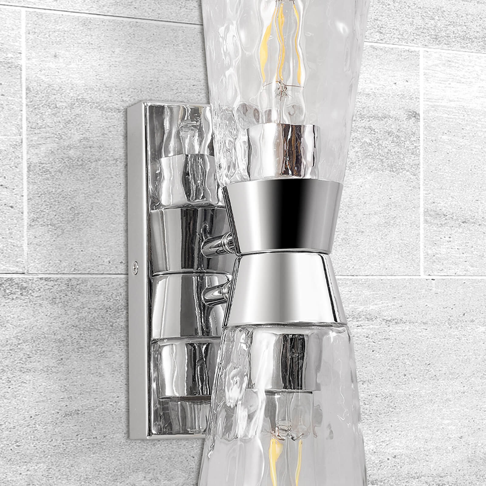 Artistic Double Sconce Flared Hammer Glass Shade Bathroom Light Fixtures