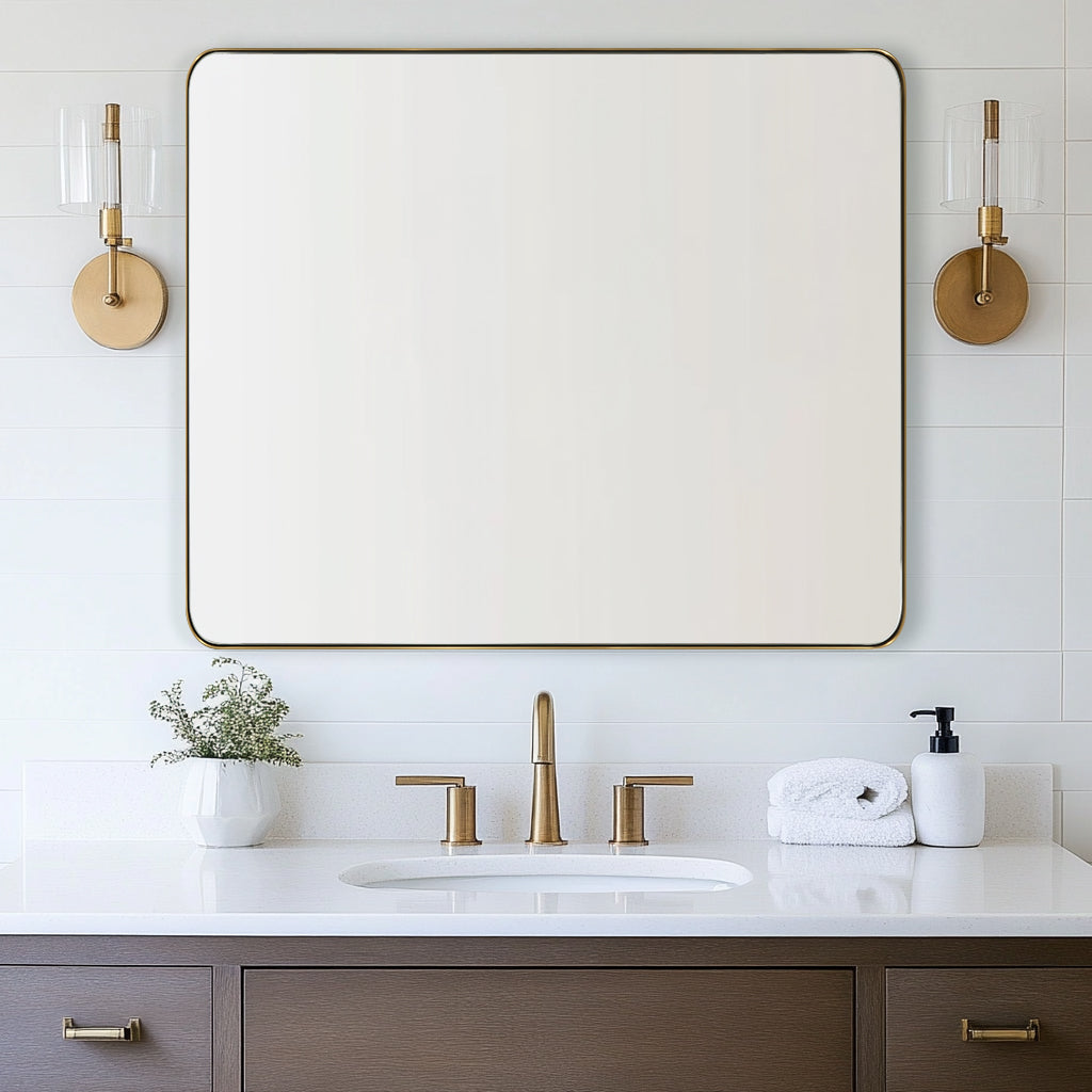 Modern Rounded Rectangle Mirror for Bathroom/ Vanity/ Wall | Stainless Steel Frame