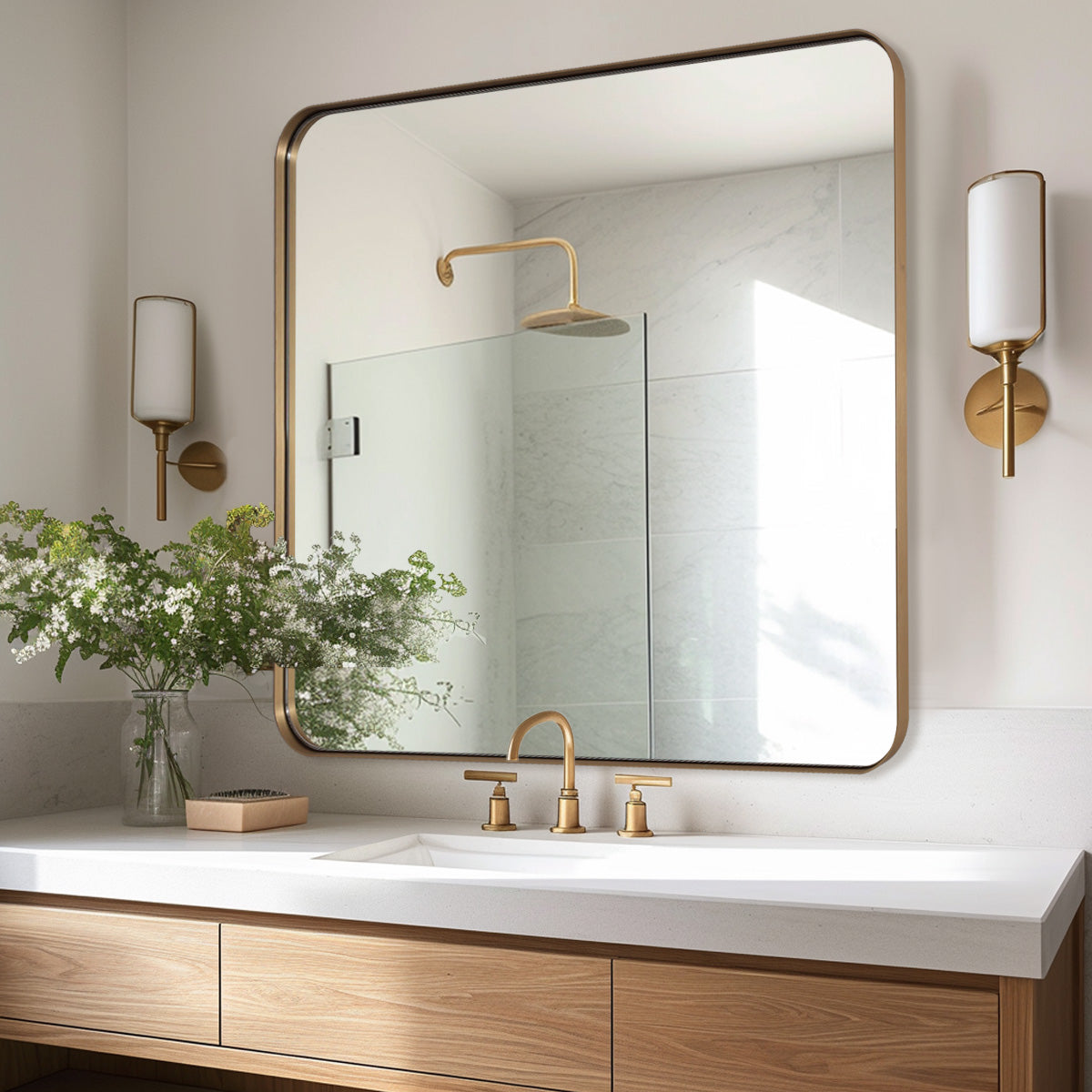 Modern Rounded Rectangular Bathroom Wall Mirrors with Aluminum Frame