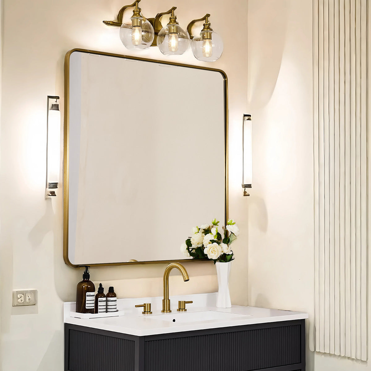 Modern Bold Framed Rectangle Wall Mirrors for Bathroom Wall| Stainless Steel Framed