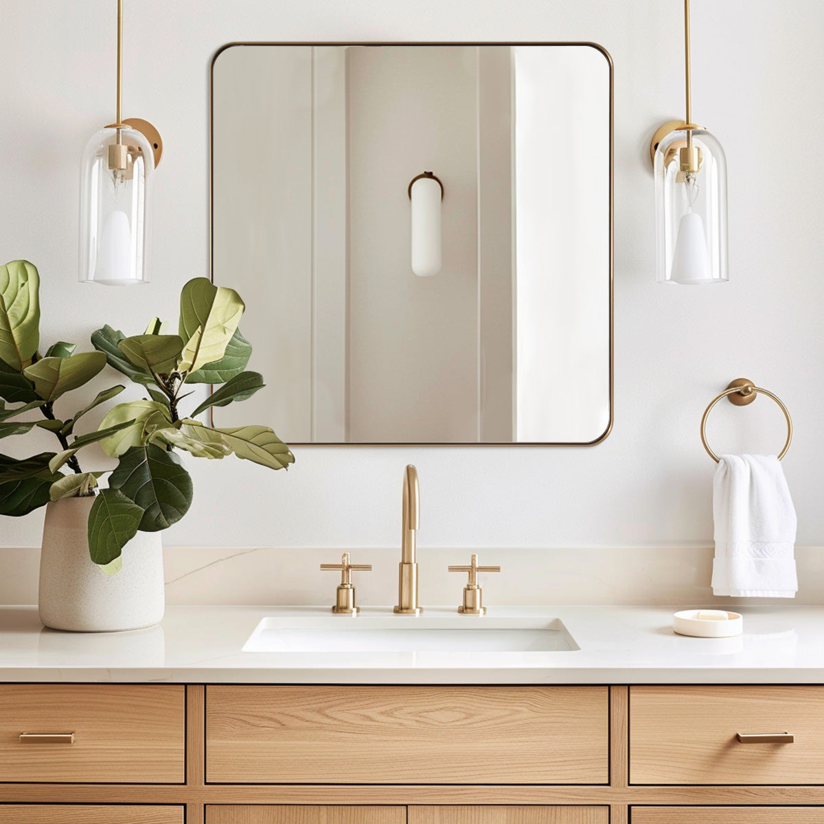 Modern Rounded Rectangular Bathroom Wall Mirrors with Aluminum Frame