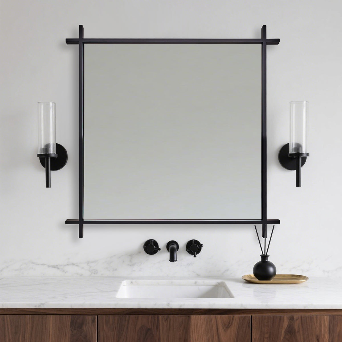 Vintage Cross Corner Rectangle Bathroom Wall Mirrors | Stainless Steel Framed