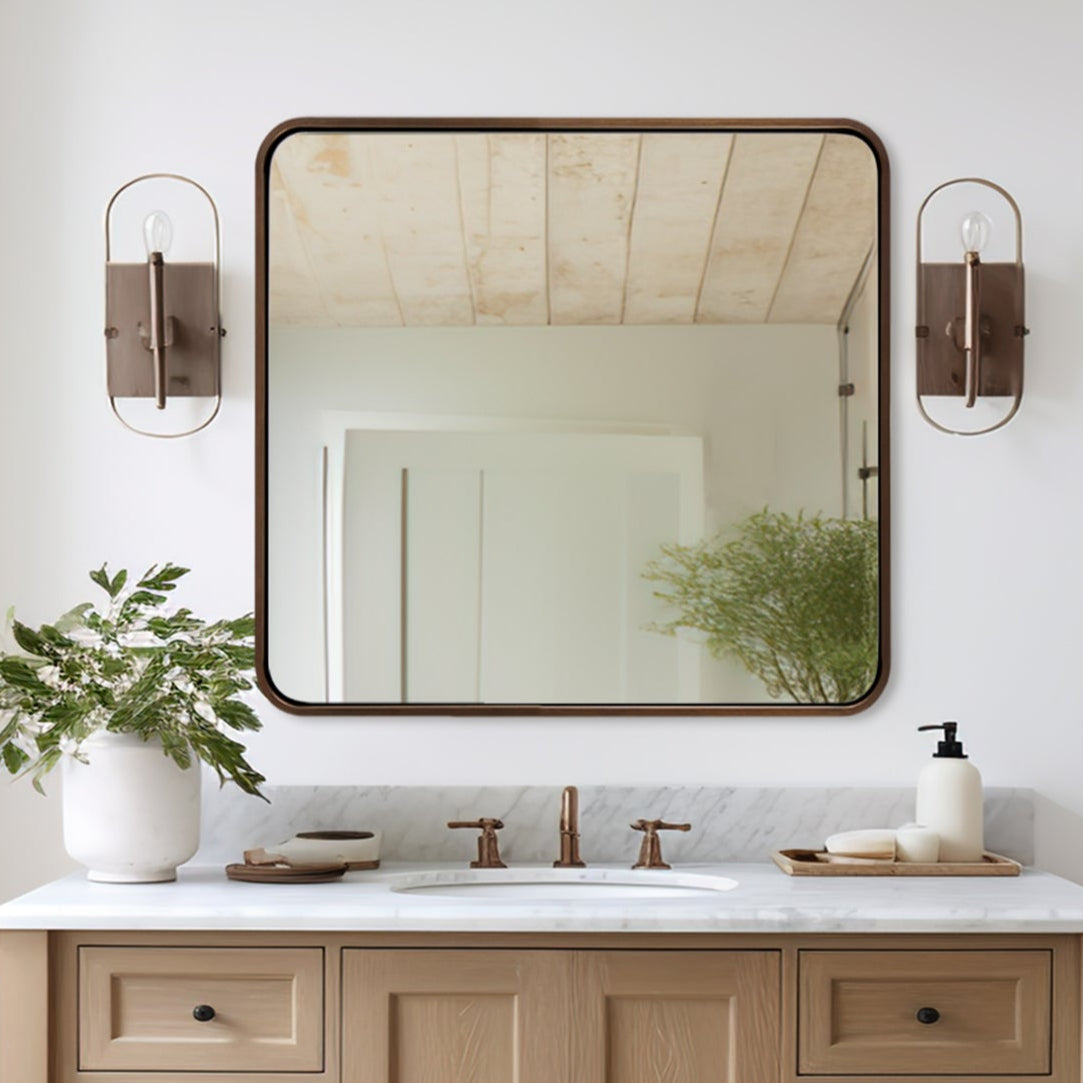 Modern Bold Stainless Steel Framed Rounded Rectangular Bathroom Wall Mirror