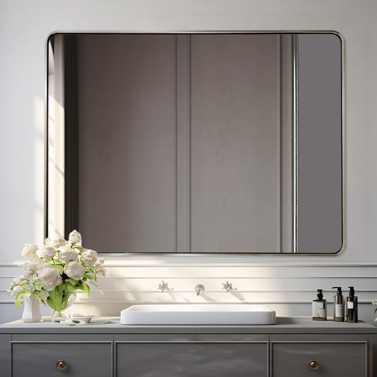 Modern Bold Framed Rectangle Wall Mirrors for Bathroom Wall| Stainless Steel Framed