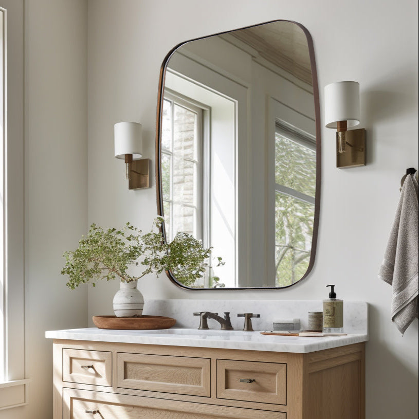 Modern Oblong Bathroom Mirror Long Oval Mirror | Stainless Steel Frame