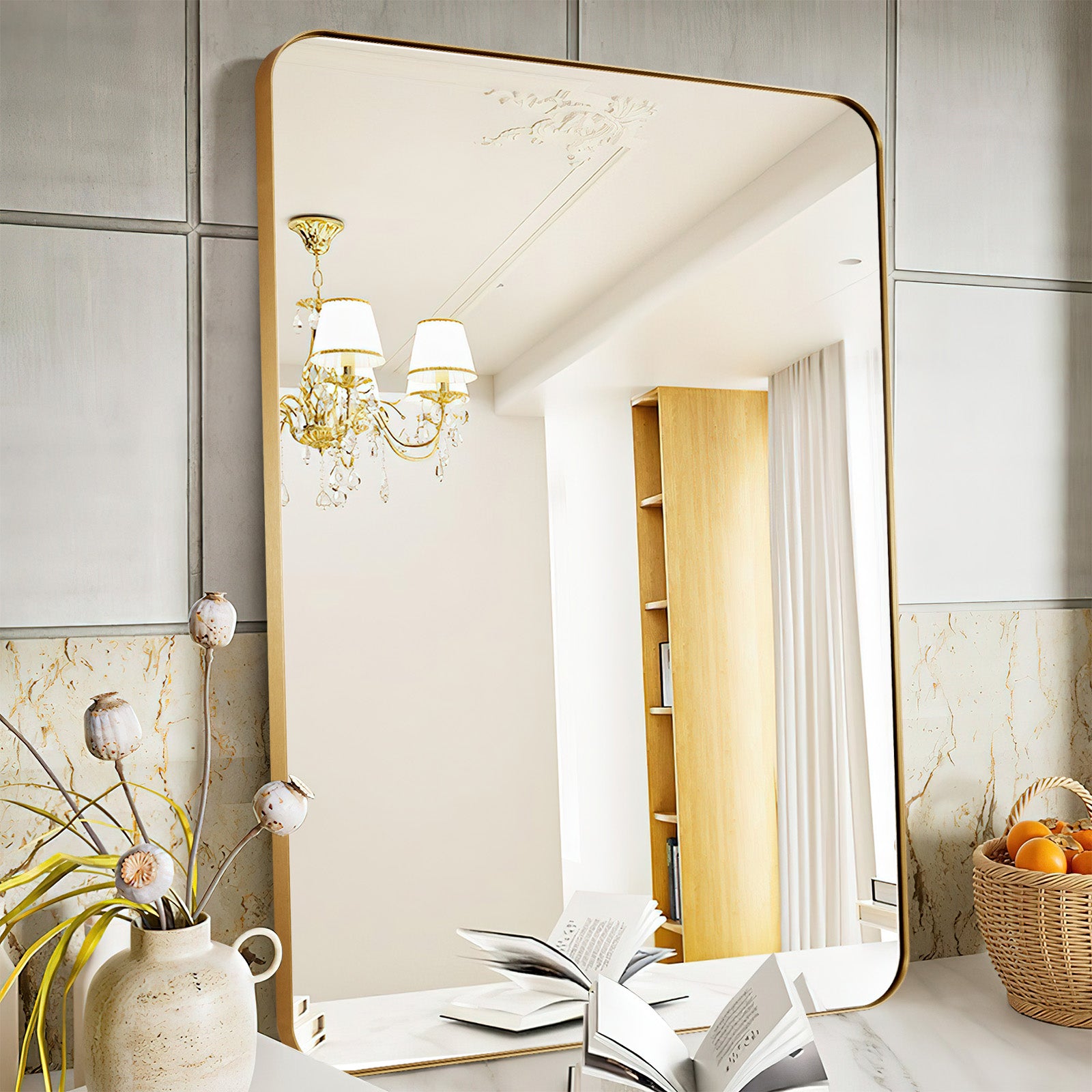 Minimalist Modern Rounded Rectangular Bathroom Mirrors