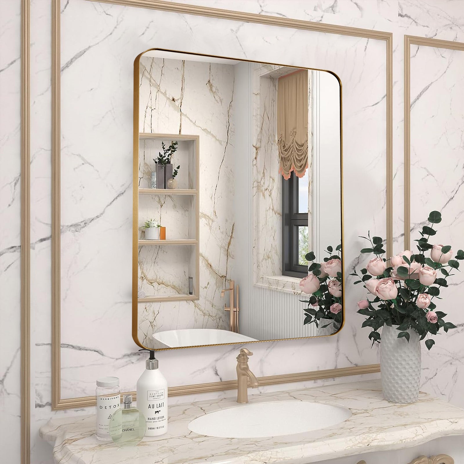 Minimalist Modern Rounded Rectangular Bathroom Mirrors