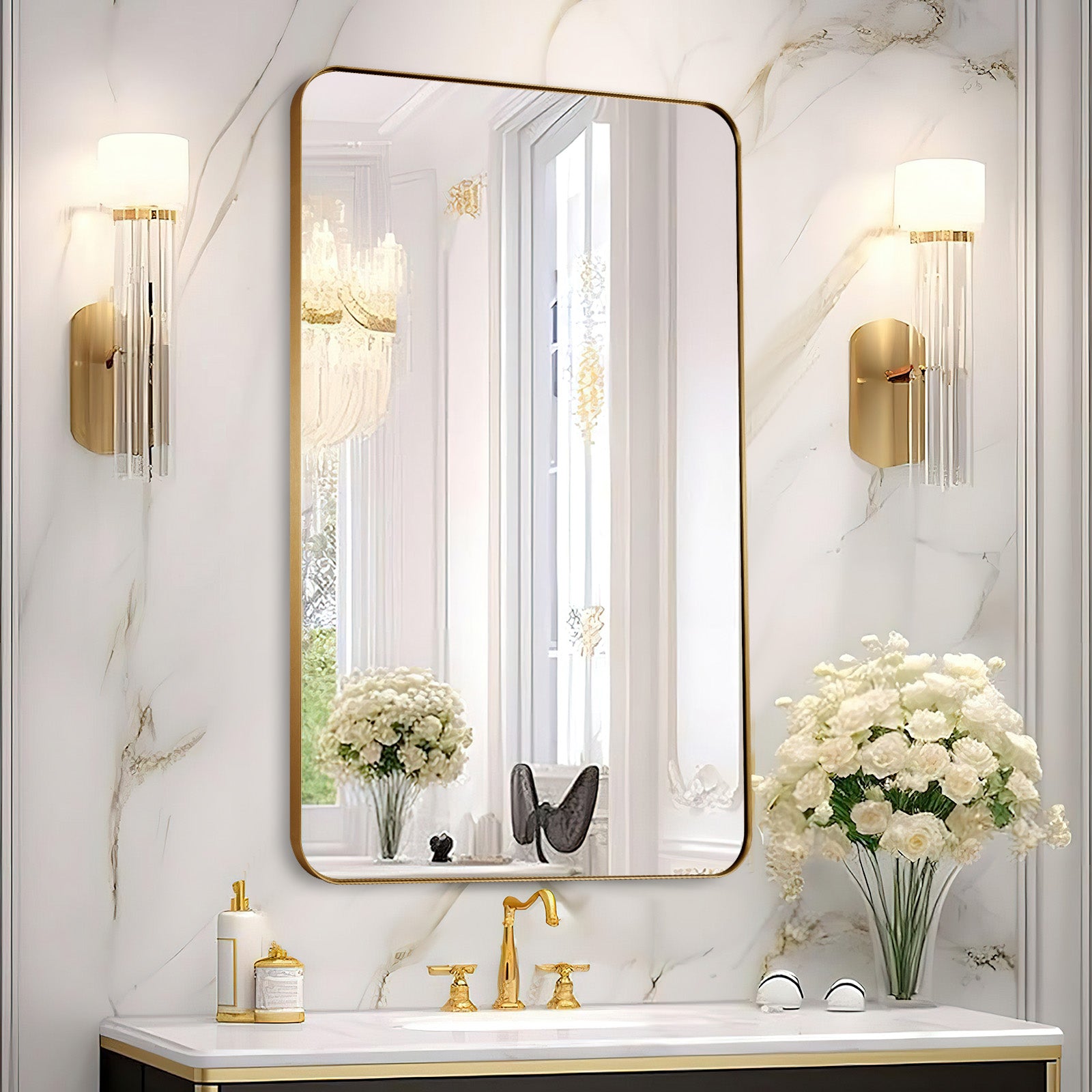 Luxury Rounded Rectangular Bathroom Mirrors with Aluminum Framed