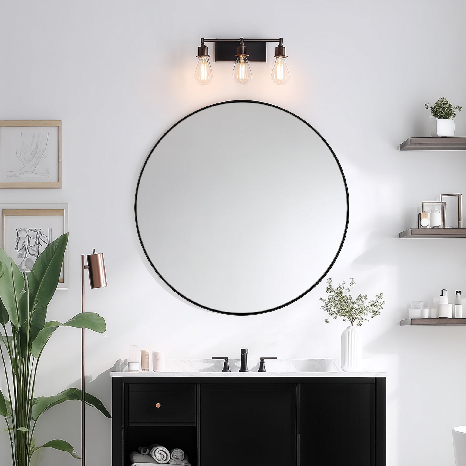 Contemporary Round Bathroom Mirrors Circle Wall Mirrors | Stainless Steel Frame