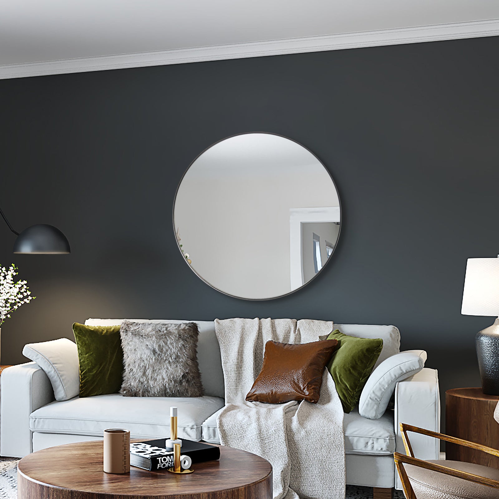 Contemporary Round Bathroom Mirrors Circle Wall Mirrors | Stainless Steel Frame