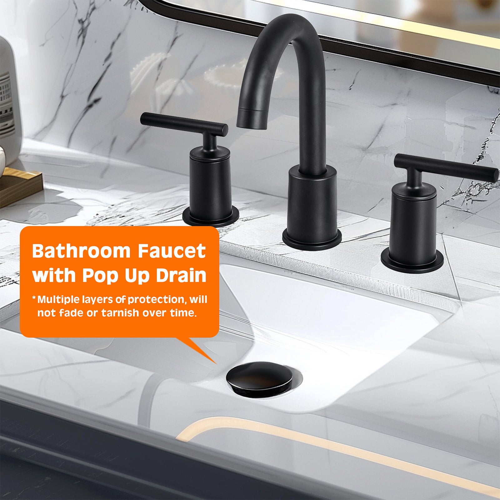 ANDY STAR Bathroom Faucet 3 Hole, 360 Degree Swivel Spout Bathroom Sink Faucet with 2 Level Handle of Hot&Cold Water Control