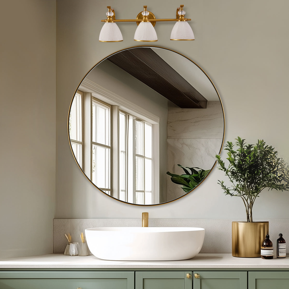 Contemporary Round Bathroom Mirrors Circle Wall Mirrors | Stainless Steel Frame