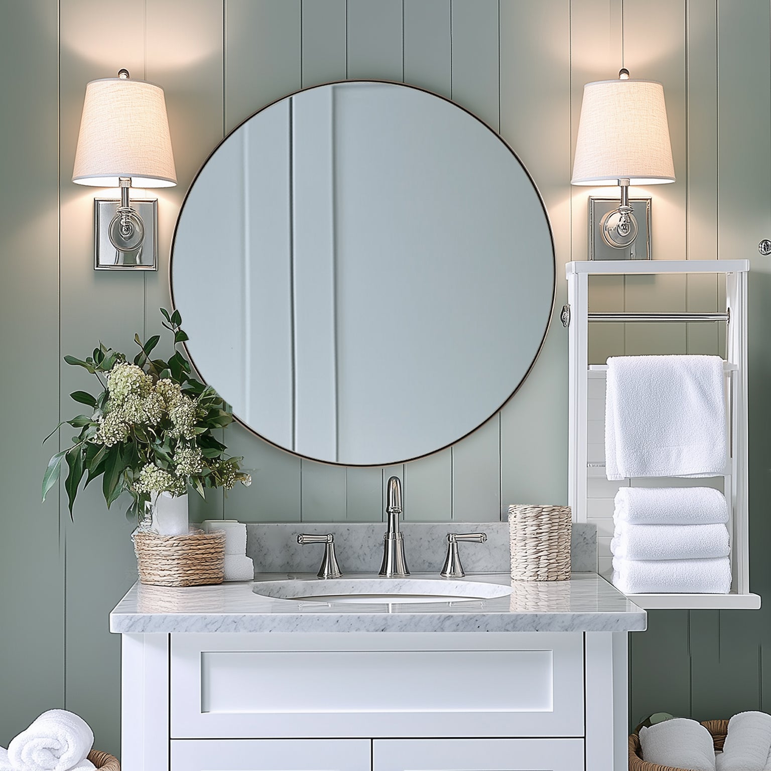 Contemporary Round Bathroom Mirrors Circle Wall Mirrors | Stainless Steel Frame