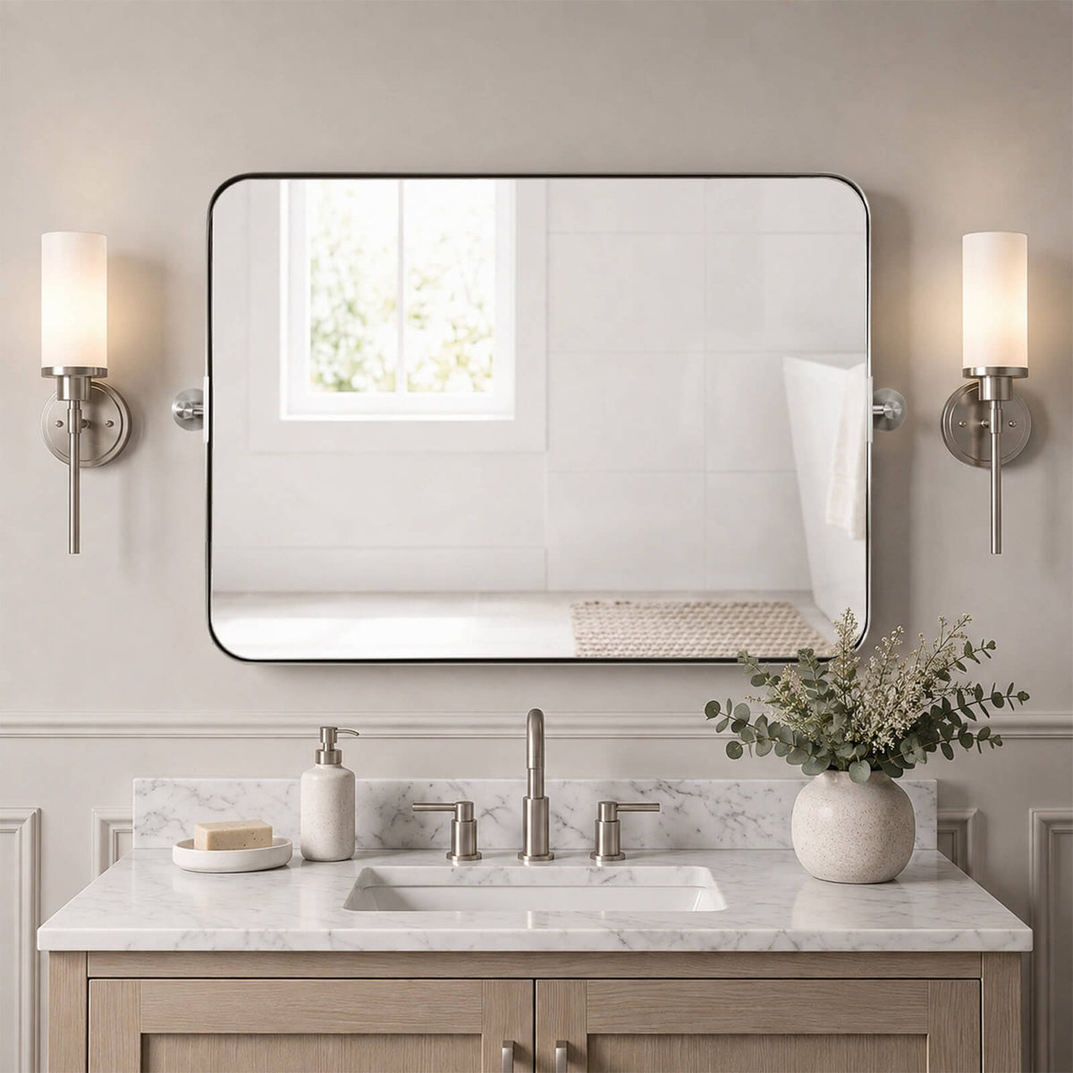 Tilting Rectangular Pivot Mirror for Bathroom/Vanity Floating Mirror | Stainless Steel Frame