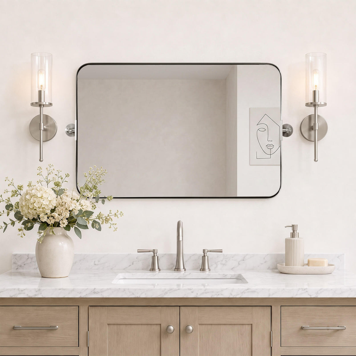 Tilting Rectangular Pivot Mirror for Bathroom/Vanity Floating Mirror | Stainless Steel Frame