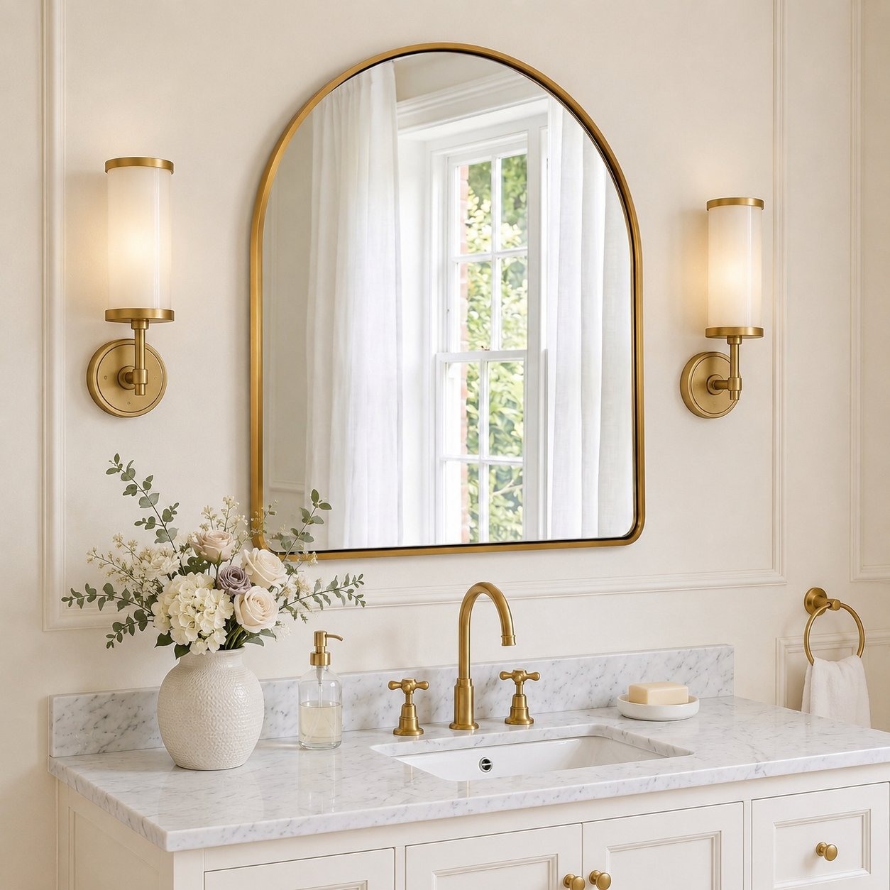 Contemporary Arched Bathroom Vanity Mirror Arch Wall Mirror |Stainless Steel Framed