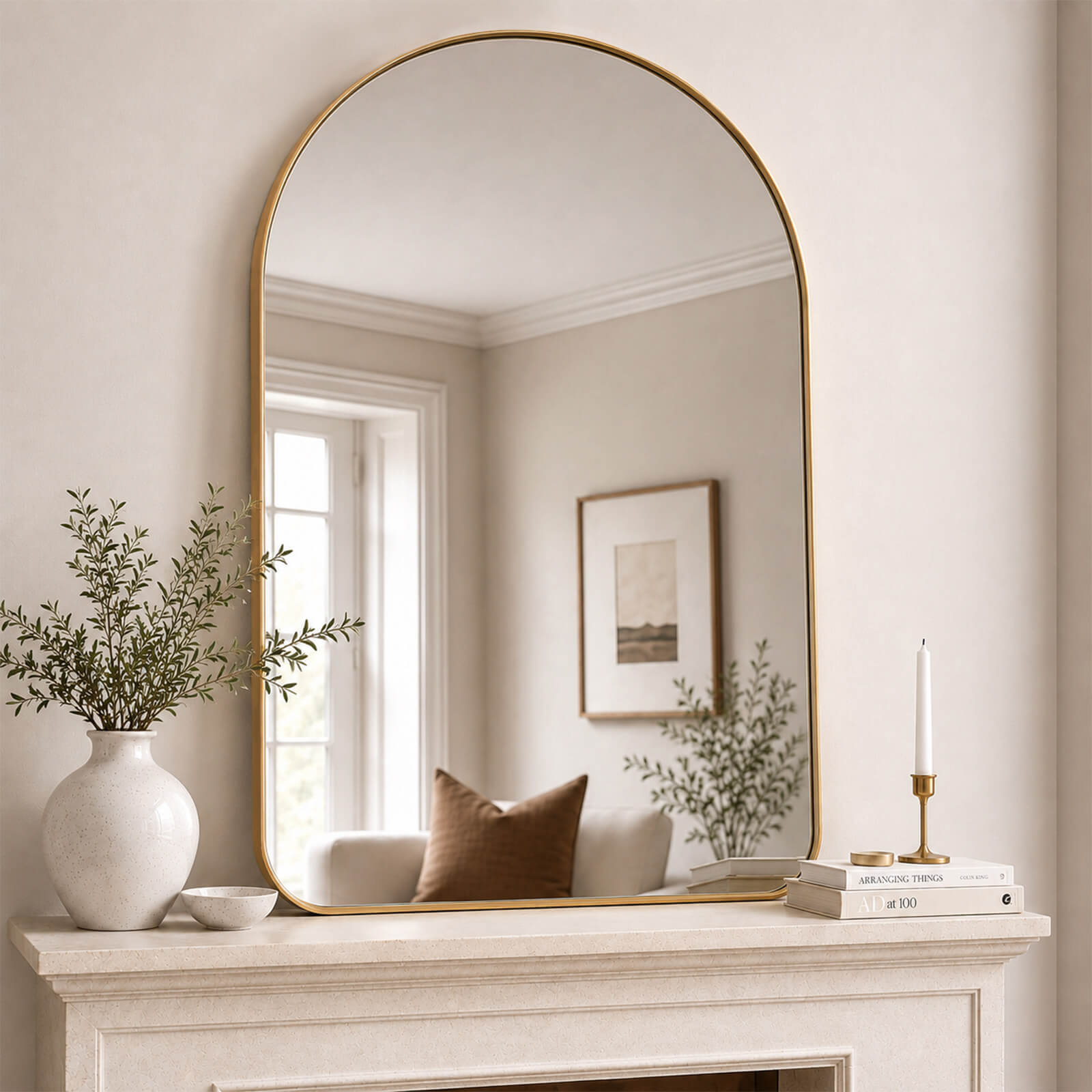 Contemporary Arched Bathroom Vanity Mirror | Stainless Steel Frame