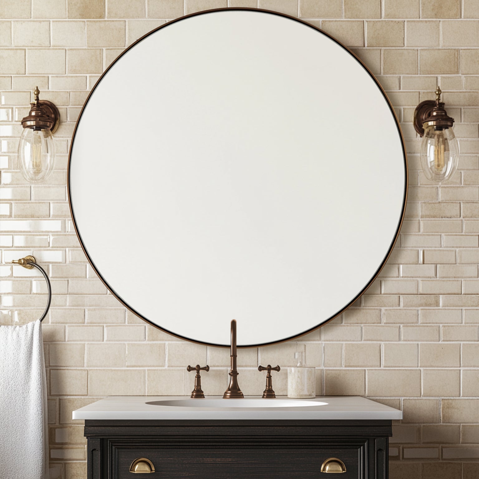 Contemporary Round Bathroom Mirrors Circle Wall Mirrors | Stainless Steel Frame