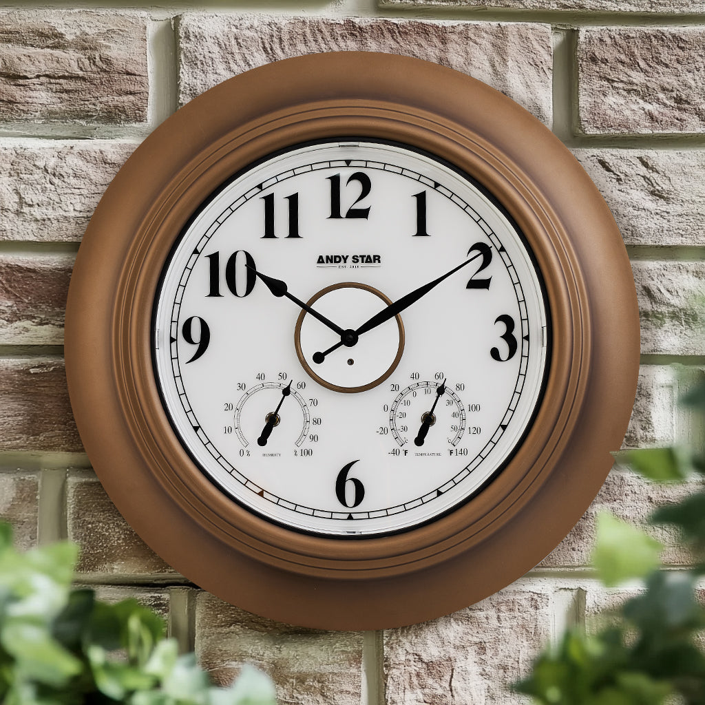 Contemporary Large Outdoor Wall Clock with Thermometer Weatherproof Illuminated ,21 Inch