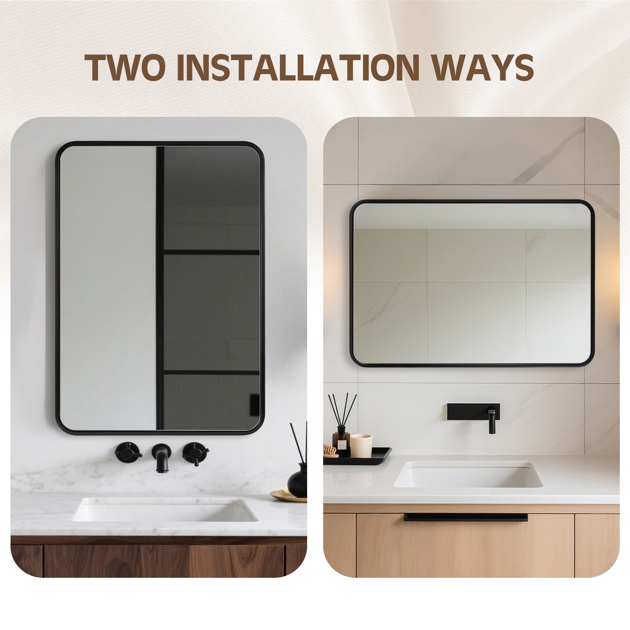 Contemporary Rounded Rectangular Bathroom Wall Mirror |Thicker Stainless Steel Framed