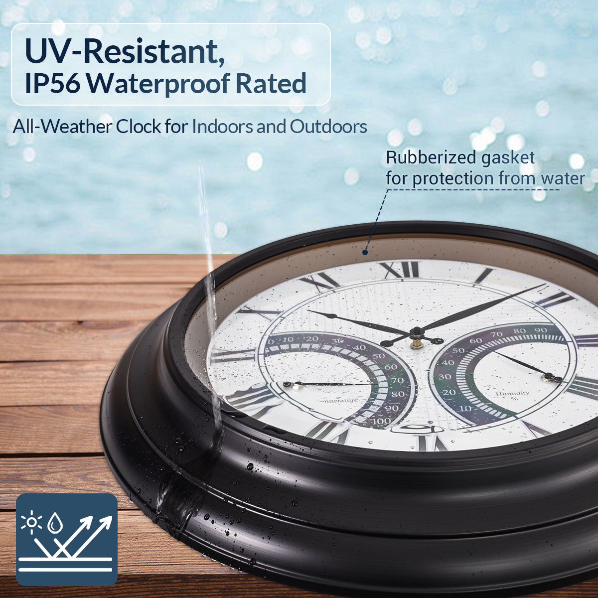 Contemporary 24 Inch Large Outdoor Wall Clock Waterproof Illuminated Clock,Stripe Dial