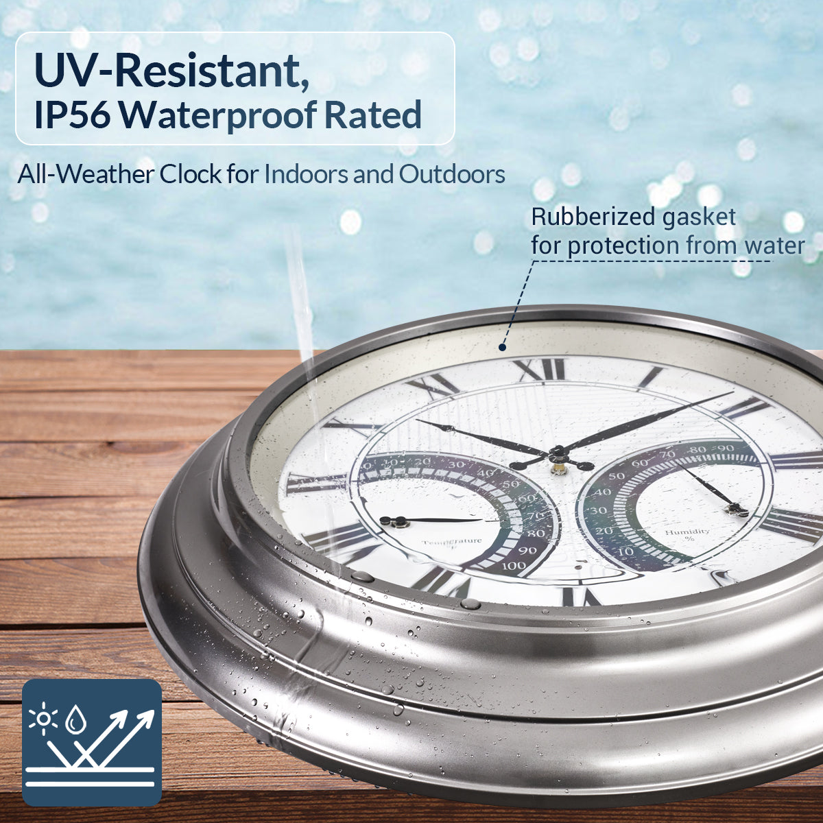 Contemporary 24 Inch Large Outdoor Wall Clock Waterproof Illuminated Clock,Stripe Dial
