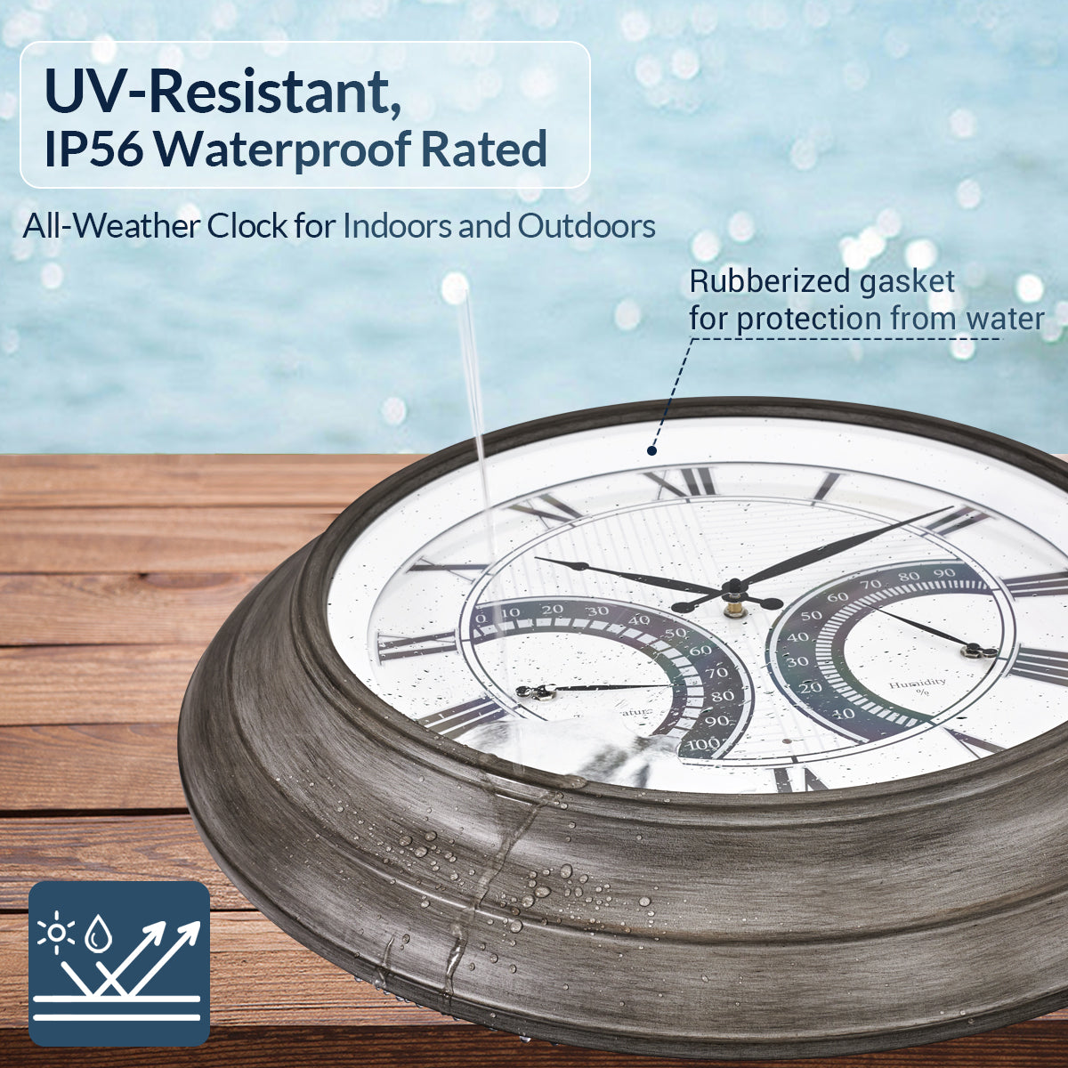 Contemporary 24 Inch Large Outdoor Wall Clock Waterproof Illuminated Clock,Stripe Dial