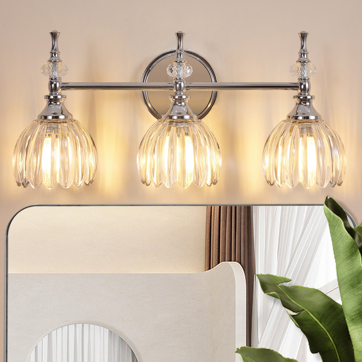 Contemporary Bathroom Vanity Light Fixtures with Tulip Glass Shade Sconces for Bath,Bedroom, Hallway