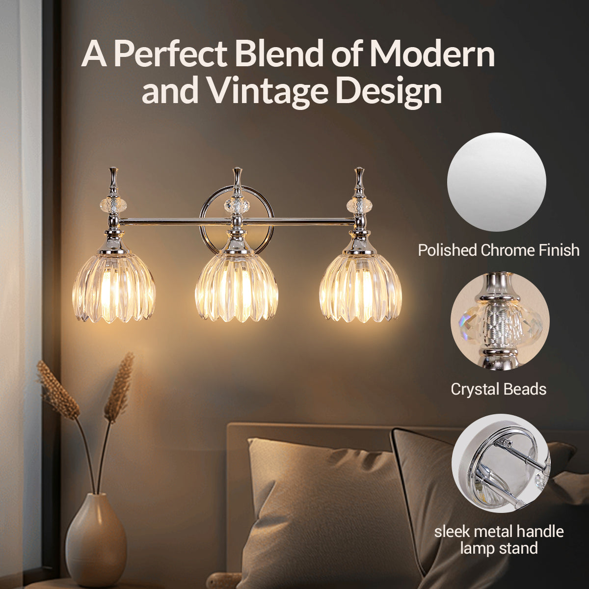 Contemporary Tulip Glass Shade Bathroom Lights Gold Wall Sconces