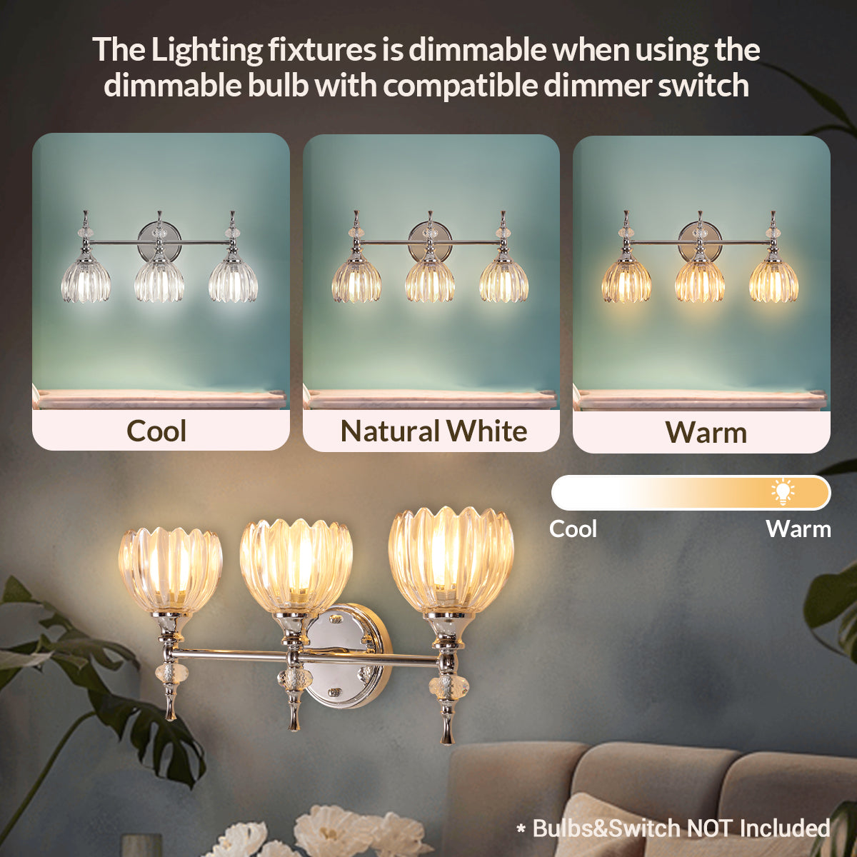 Contemporary Tulip Glass Shade Bathroom Lights Gold Wall Sconces