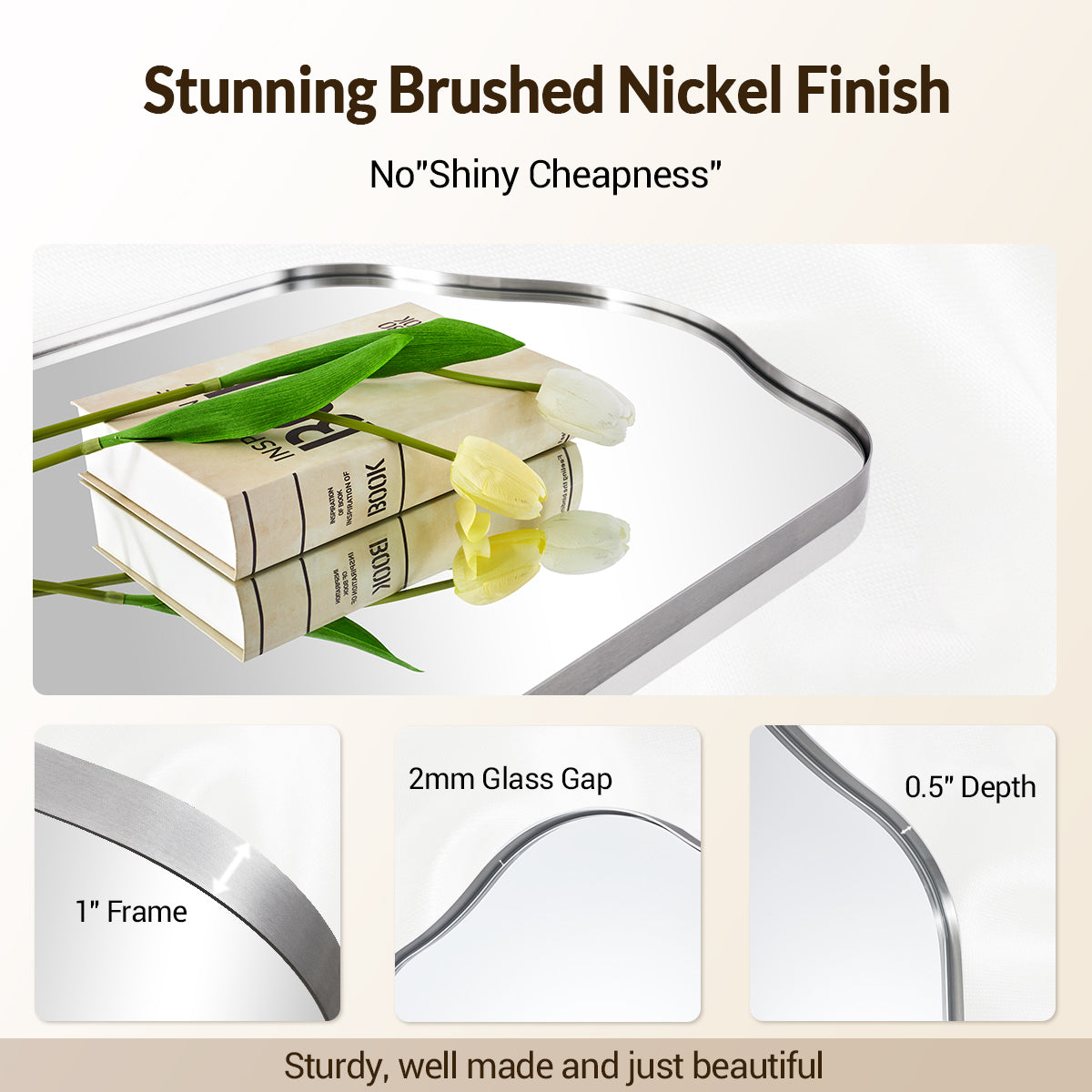 Contemporary Arch Top Curved Arched Bathroom Vanity Mirror | Stainless Steel Frame