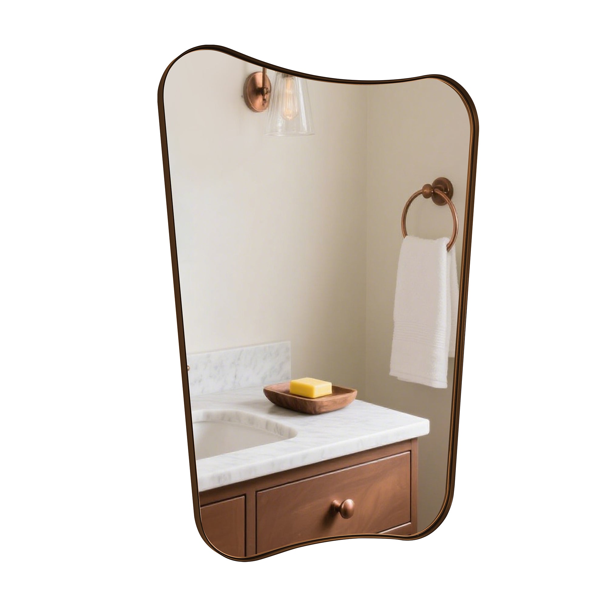 Contemporary Asymmetrical Irregular Wall Mirror for Bathroom |Stainless Steel Frame