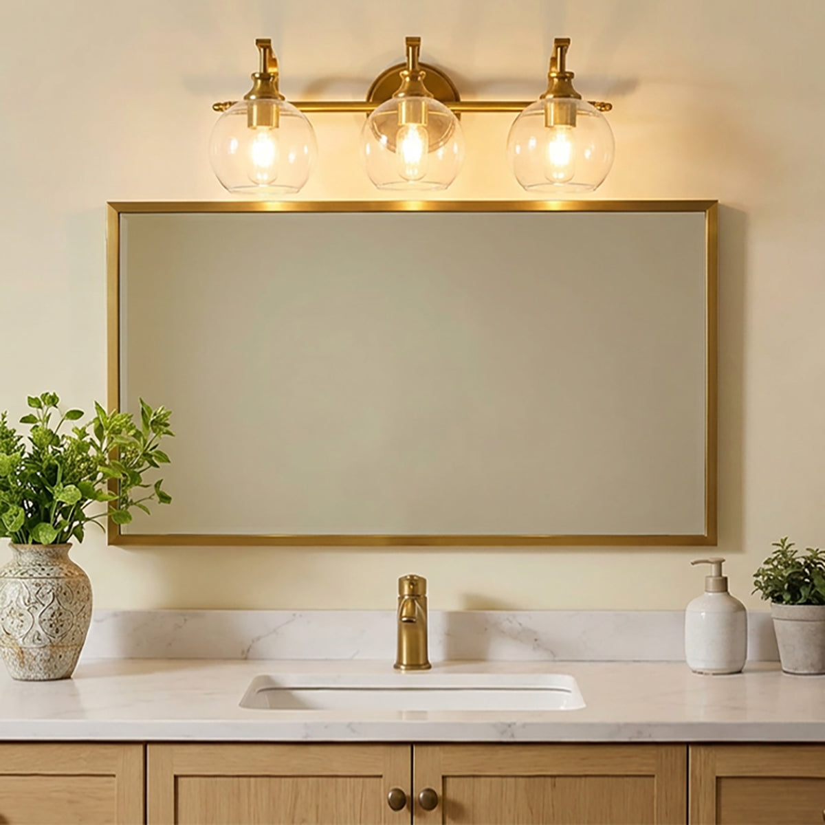 Modern Clear Globe Glass Shade Metal Crank Frame Bathroom Sconces