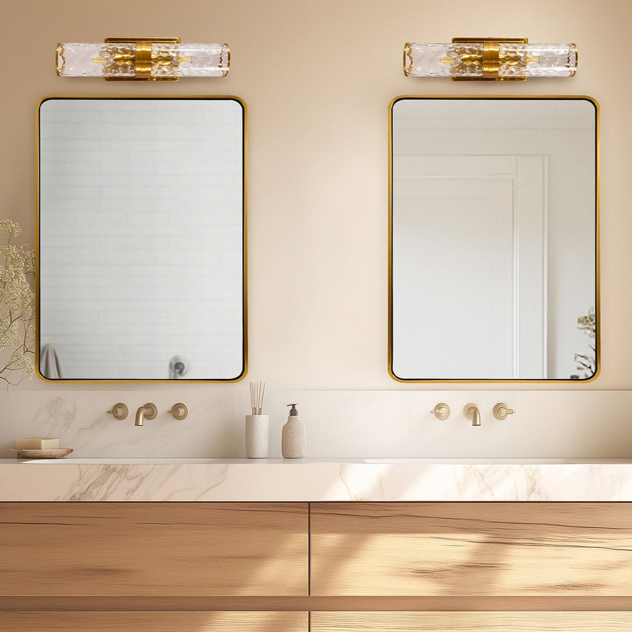 Elegant Hammer Glass Double-Cylinder Shade Wall Sconce Bathroom Light Fixture