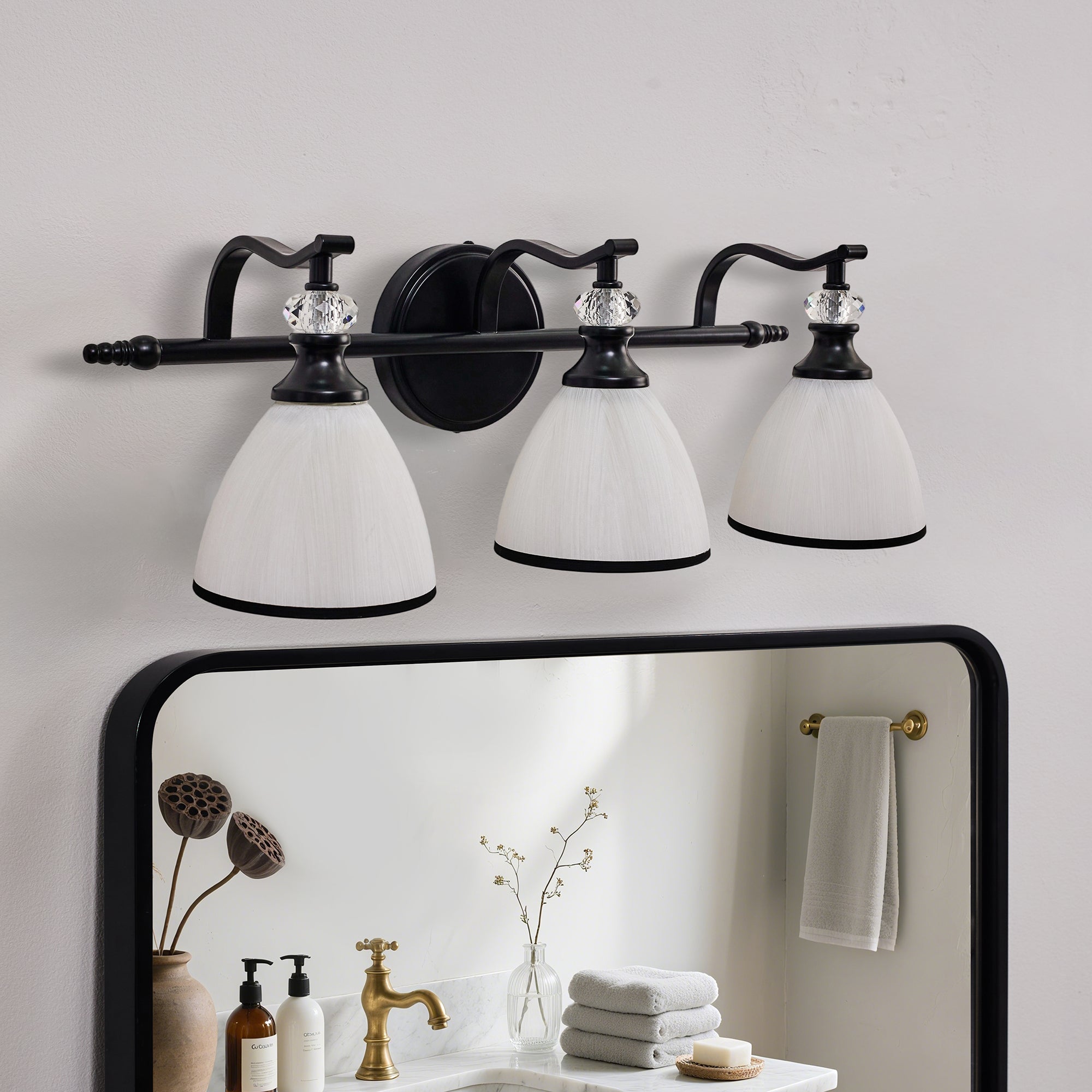 Artistical Metal Crank Frame White Frosted Trumpet Shade Bathroom Sconces