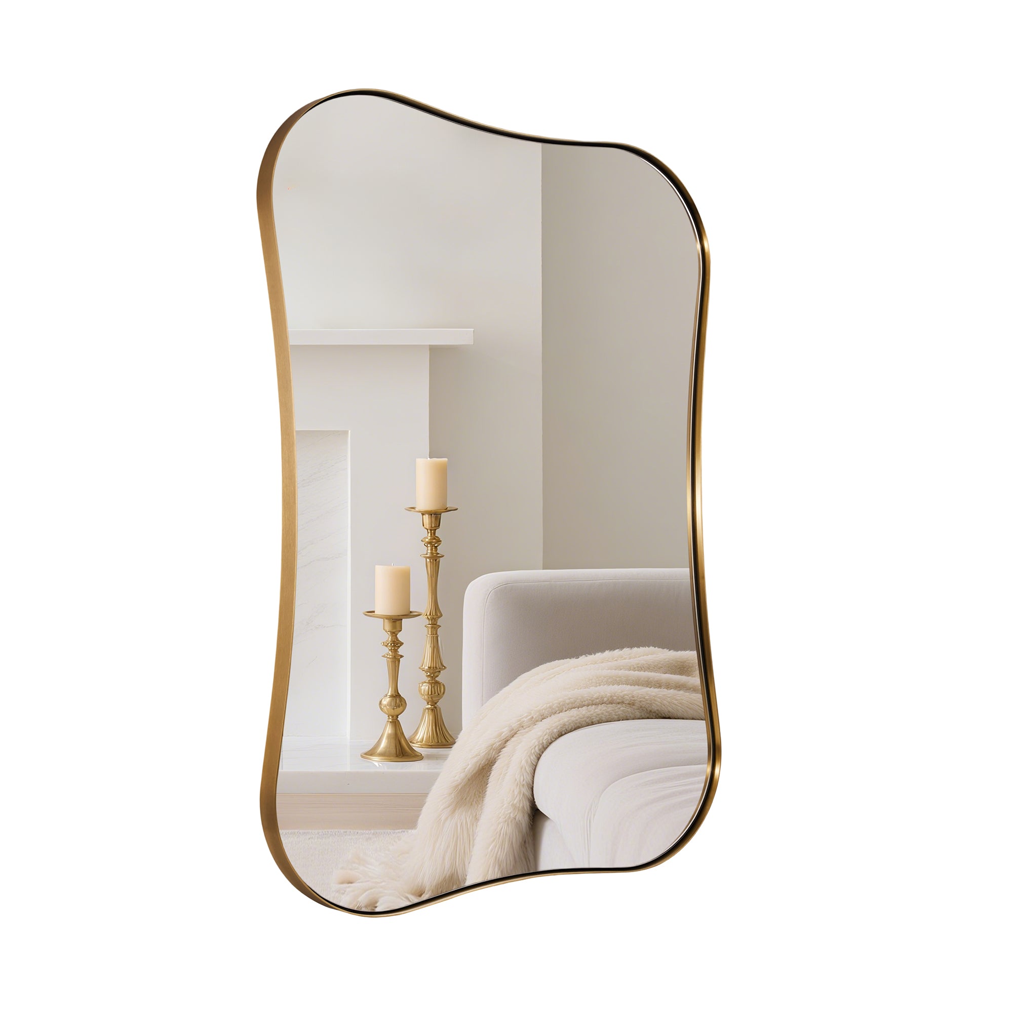 Contemporary Dual Concave Edge Rouded Scalloped Rectangle Wall Mirror | Stainless Steel Frame