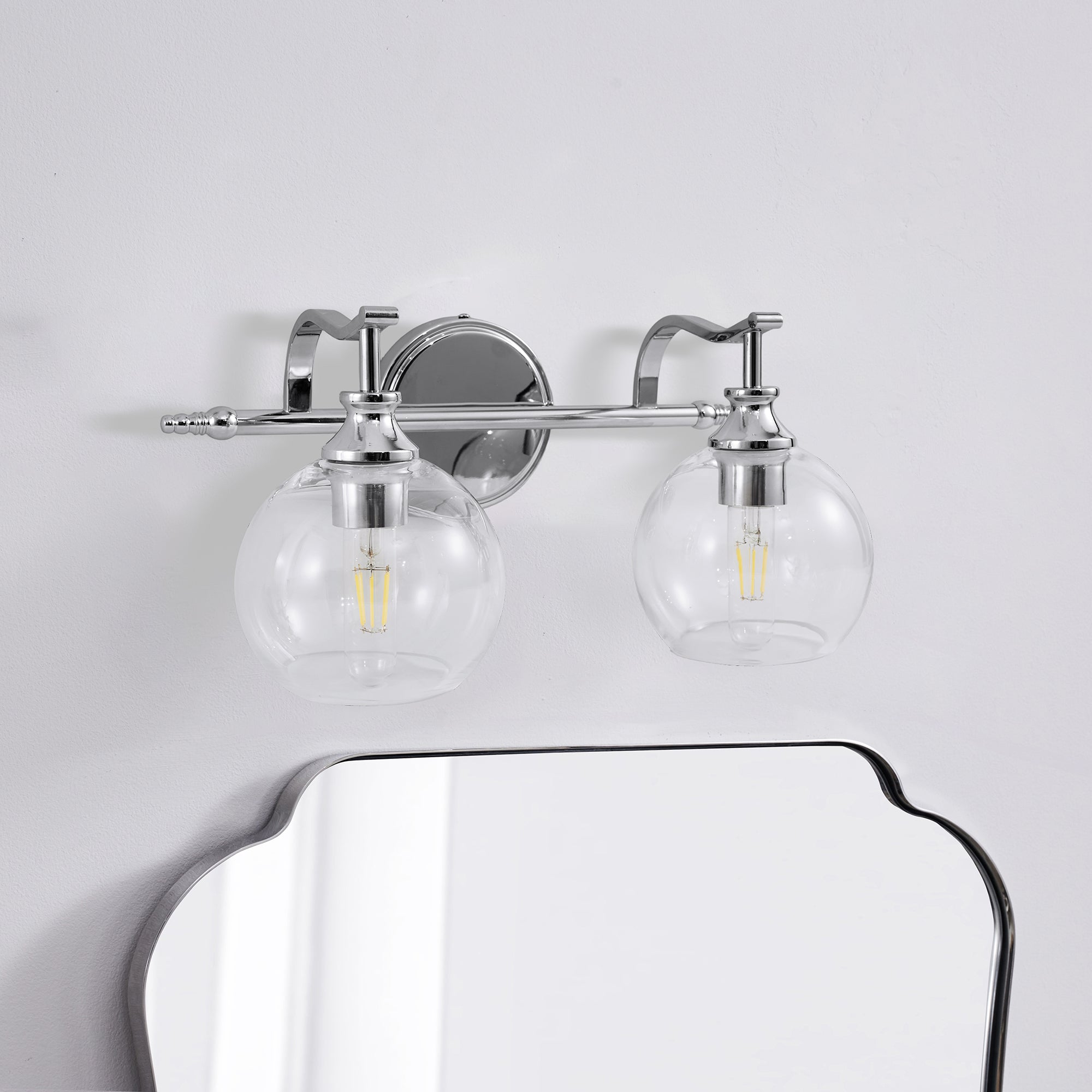 Modern Metal Crank Frame Clear Globe Glass Shade Wall Sconces for Bathroom, Living Room