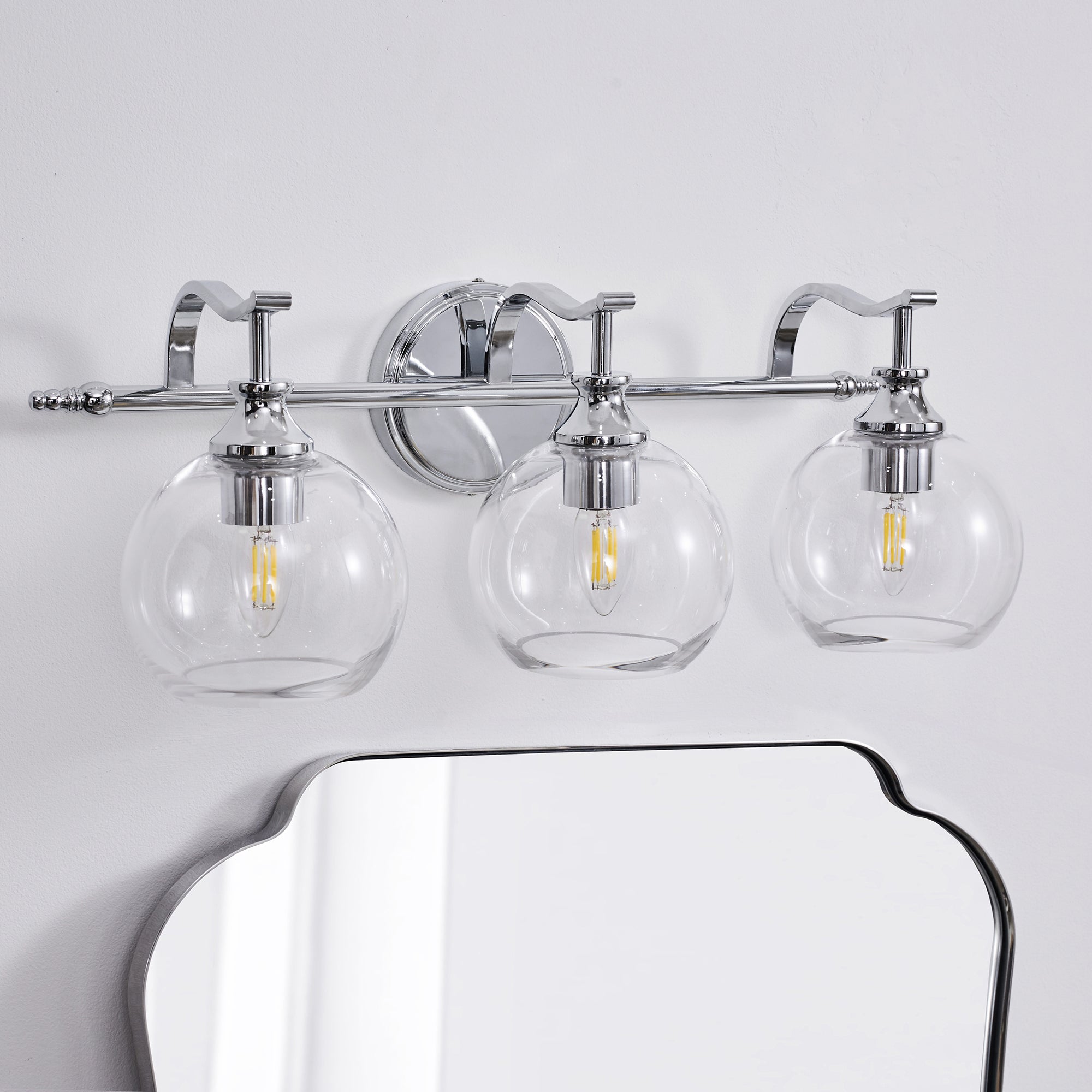 Modern Clear Globe Glass Shade Metal Crank Frame Bathroom Sconces