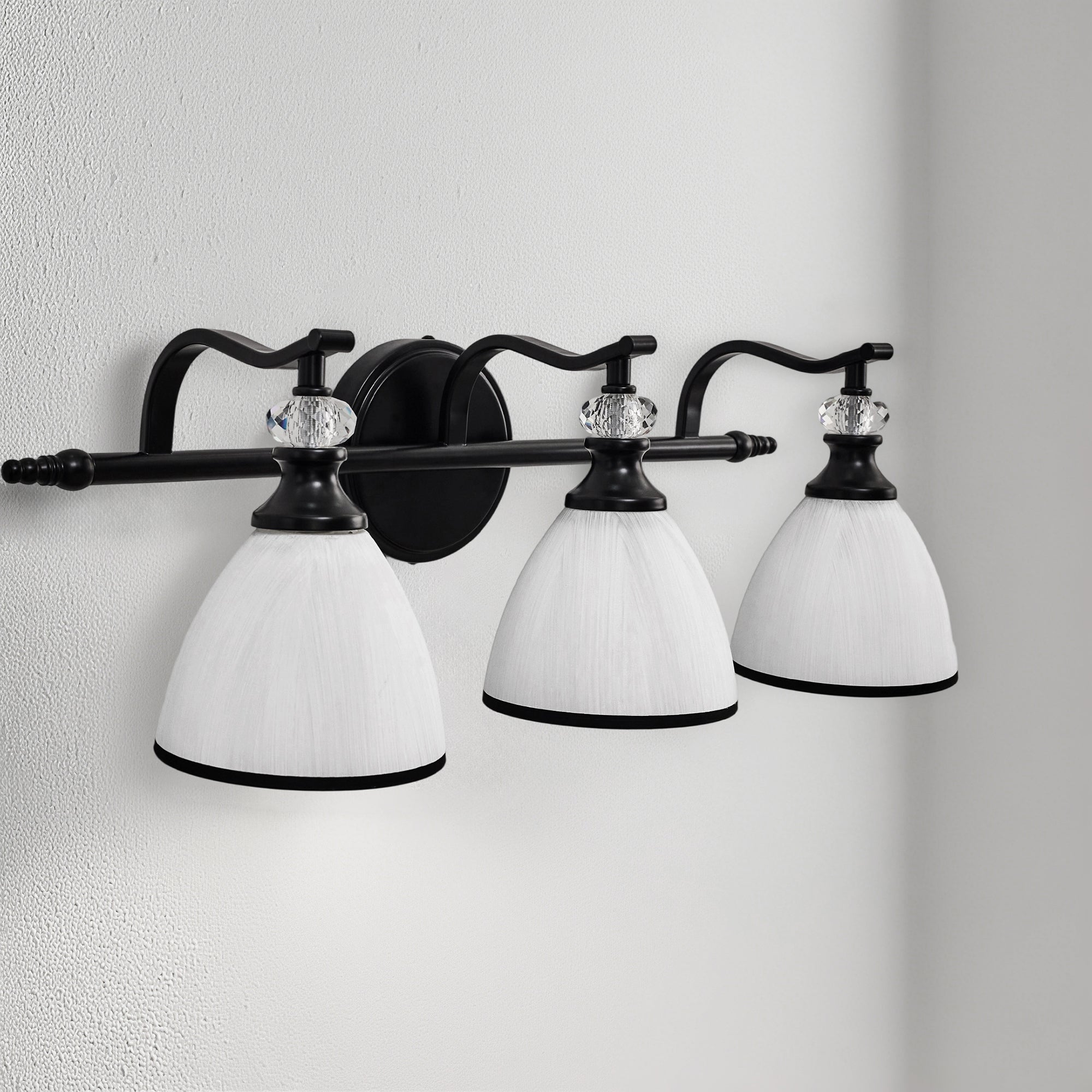 Artistical Metal Crank Frame White Frosted Trumpet Shade Bathroom Sconces