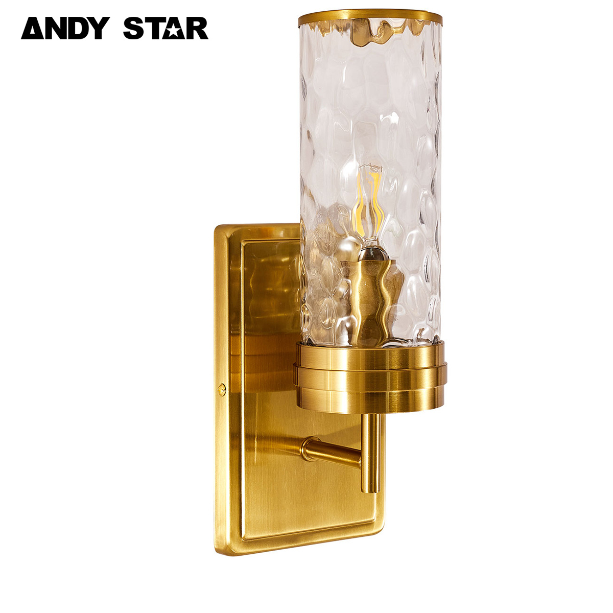 ANDY STAR Modern 1-Light Bathroom Vanity Light Fixtures,Single Wall Sconce with Hammered Glass Shade for Bathroom Living Room Hallway