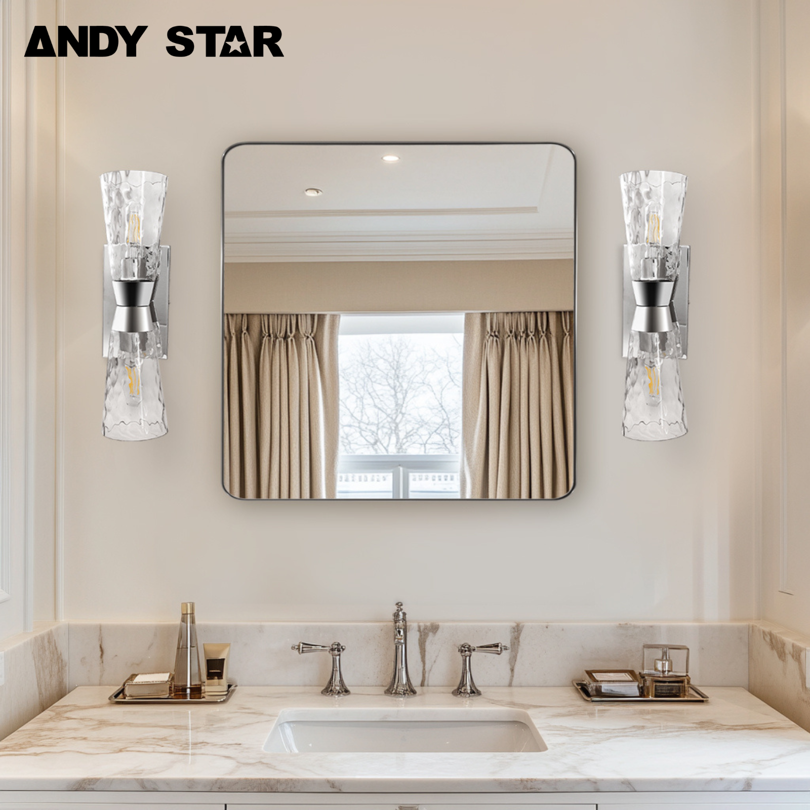 ANDY STAR Square Bathroom Mirror, Wall Decor Circle Mirror with Stainless Steel Frame