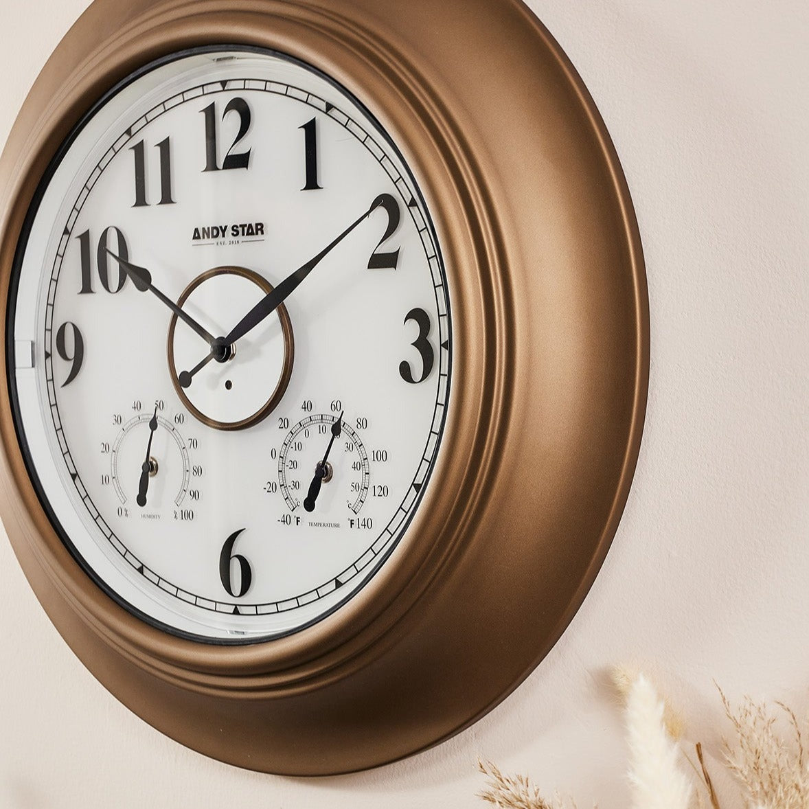 21 inch Bronze Waterproof Bathroom Wall Clock Illuminated Outdoor Clock with Thermometer