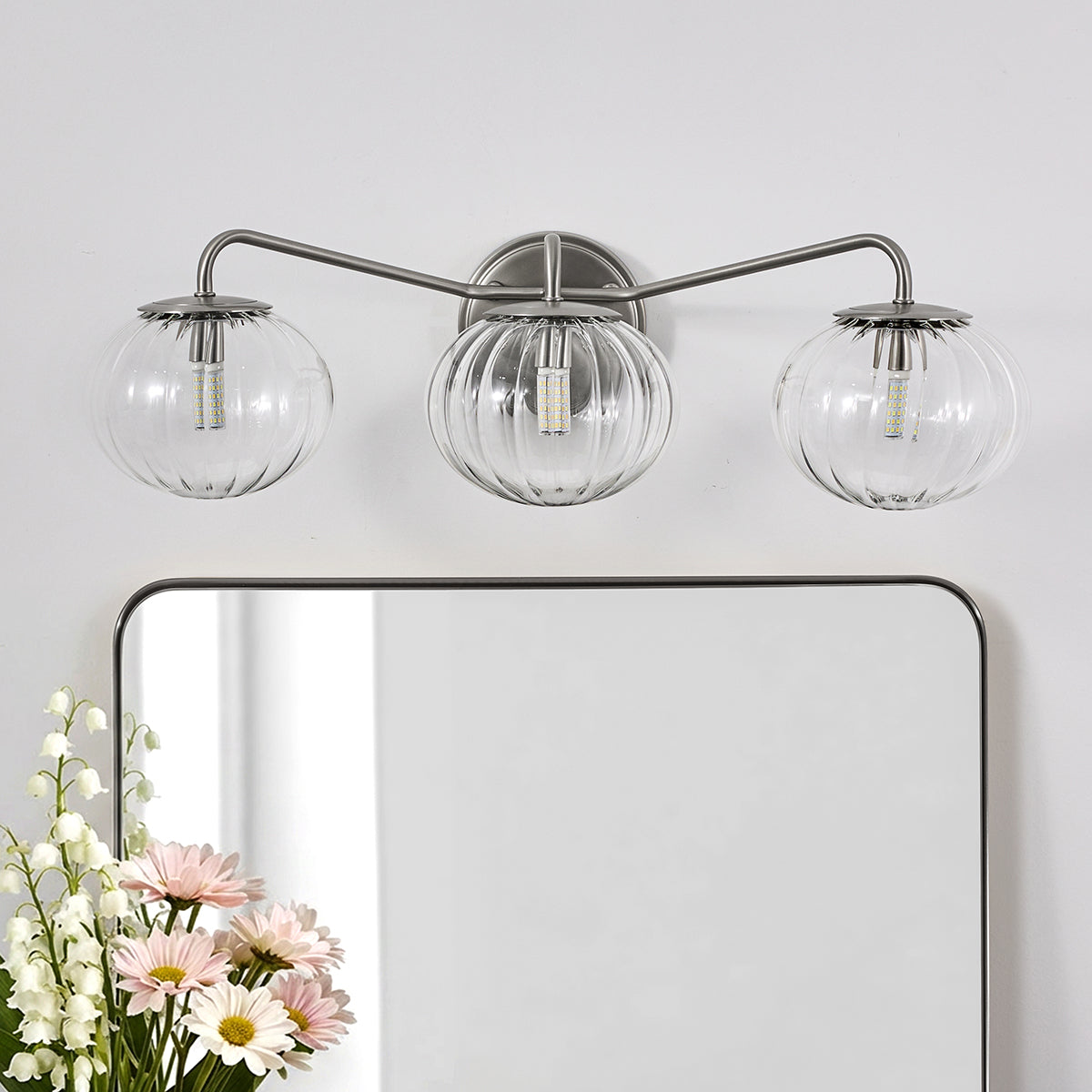 Contemporary Pumpkin Clear Glass Shade Bathroom Vanity Light