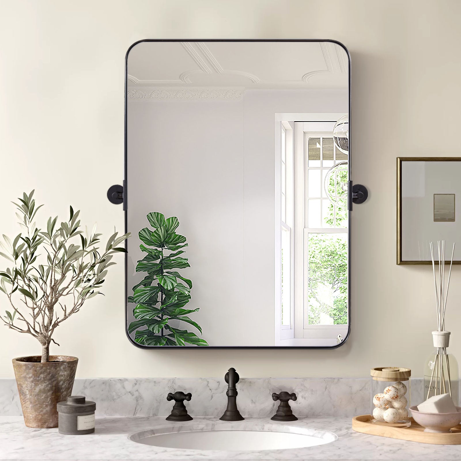 Tilting Rectangular Pivot Mirror for Bathroom/Vanity Floating Mirror | Stainless Steel Frame