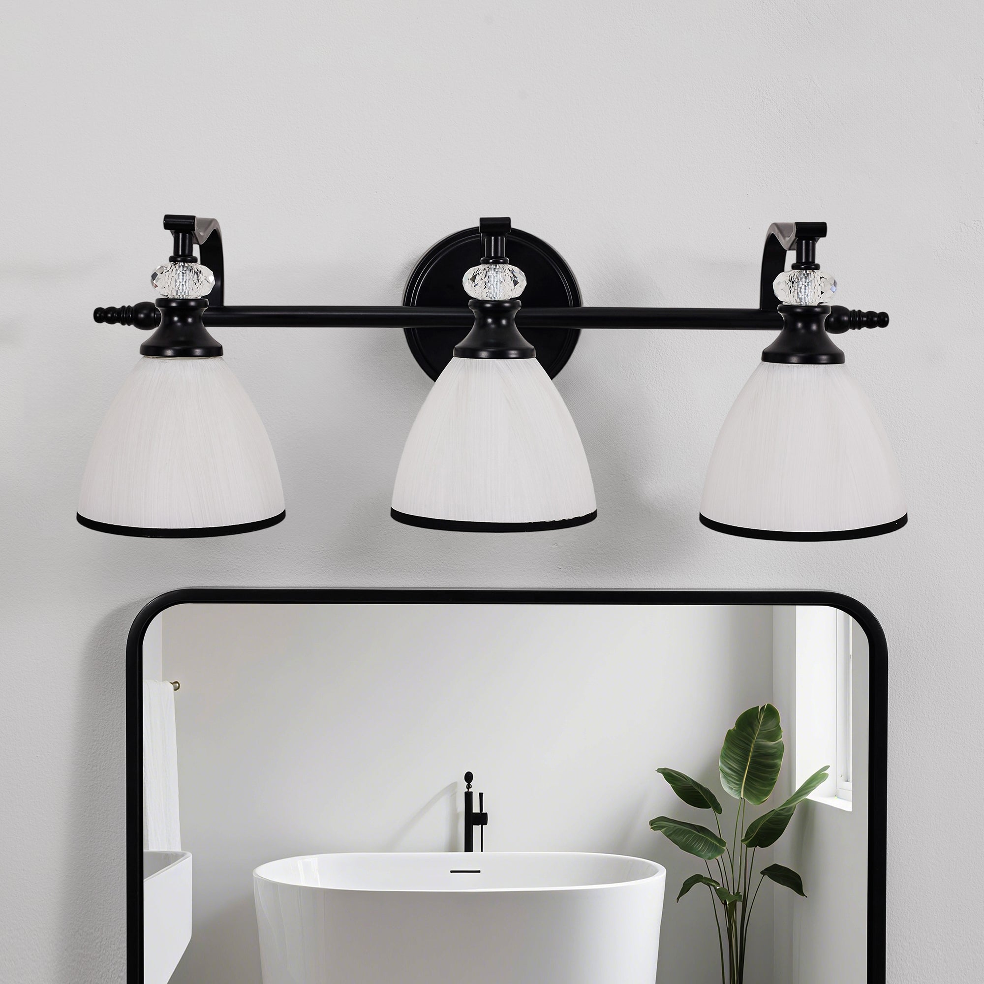 Artistical Metal Crank Frame White Frosted Trumpet Shade Bathroom Sconces