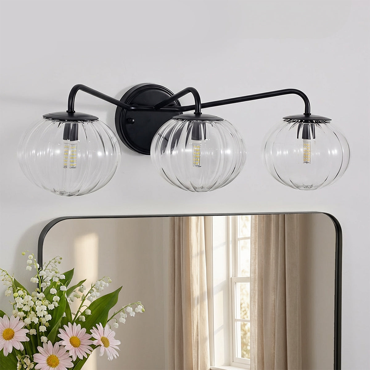 Contemporary Pumpkin Clear Glass Shades Bathroom Wall Sconce