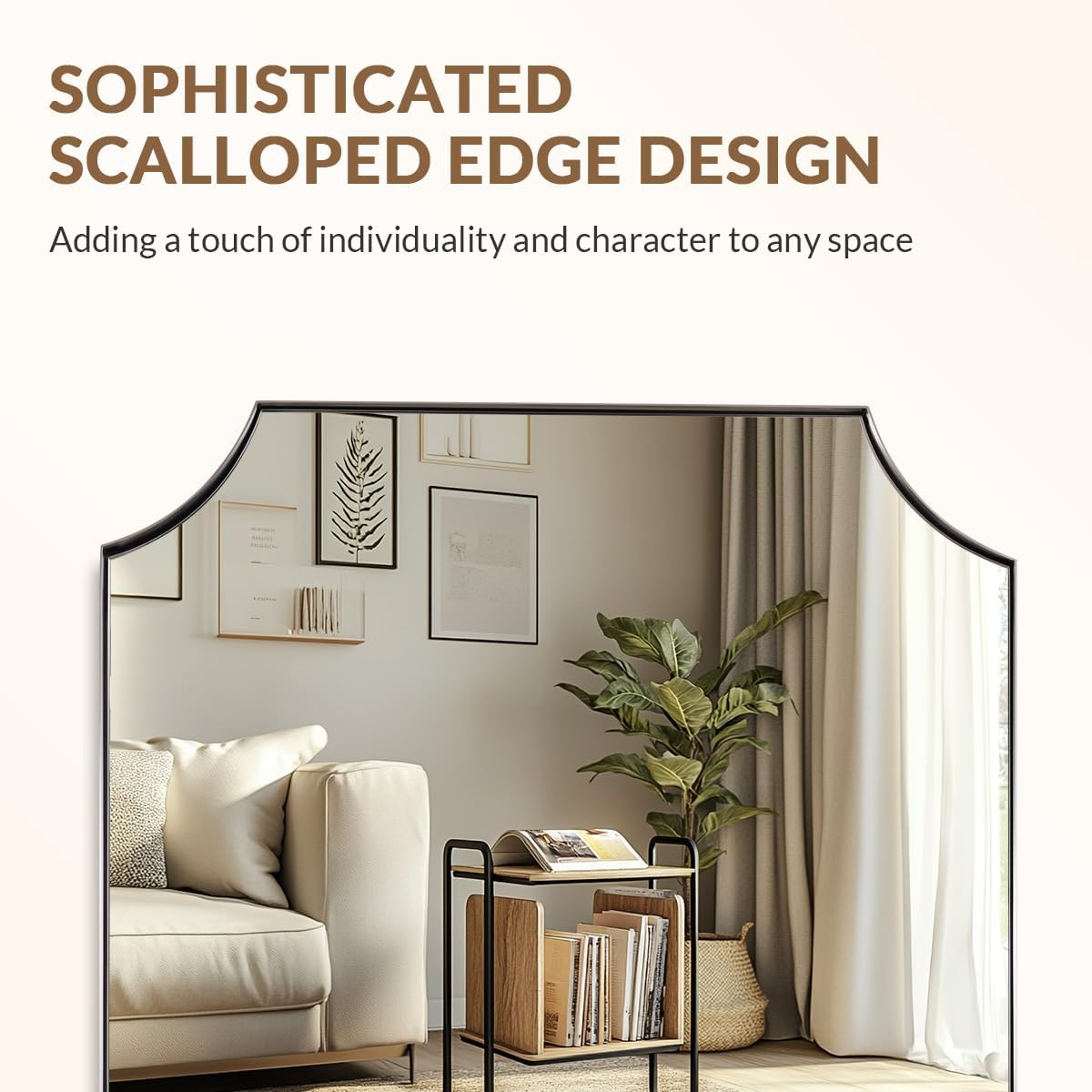 Contemporary Rounded Notched Corner Scalloped Rectangle Bathroom Vanity Mirror | Stainless Steel Frame